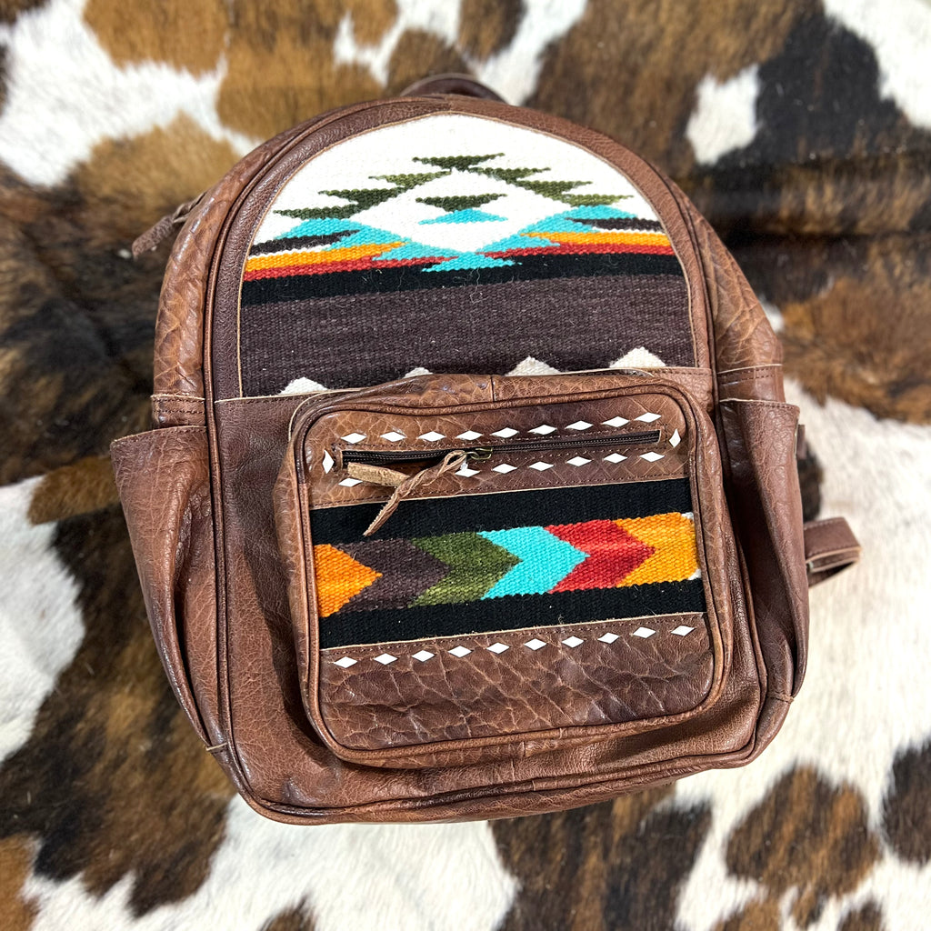 aztec leather backpack Hand Tooled Backpacks Lobos Del Mar Clothing Conveniently sized roomy multi Wrangler Black Southwestern Aztec Knitted