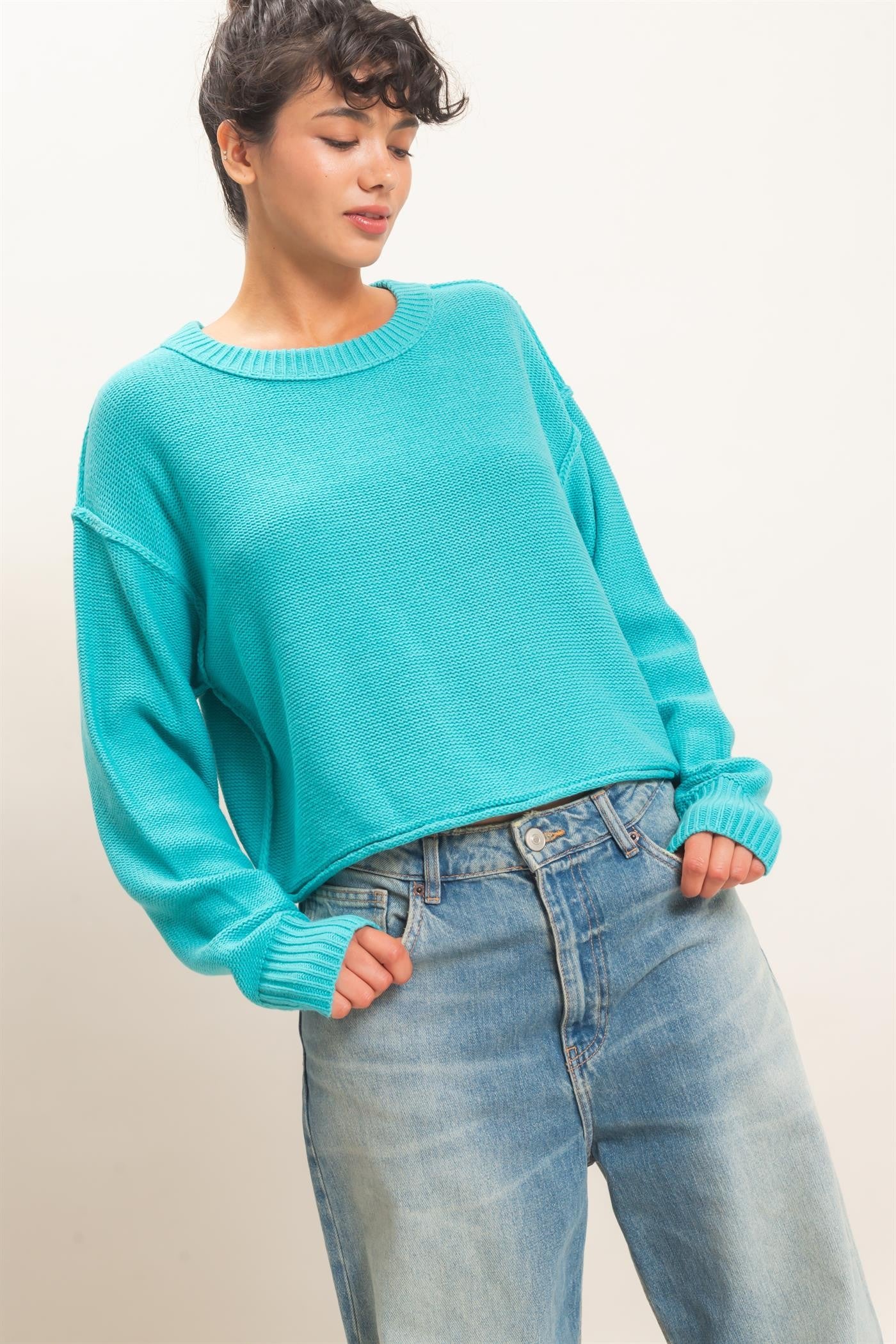 W Oversized Sweater- Turquoise