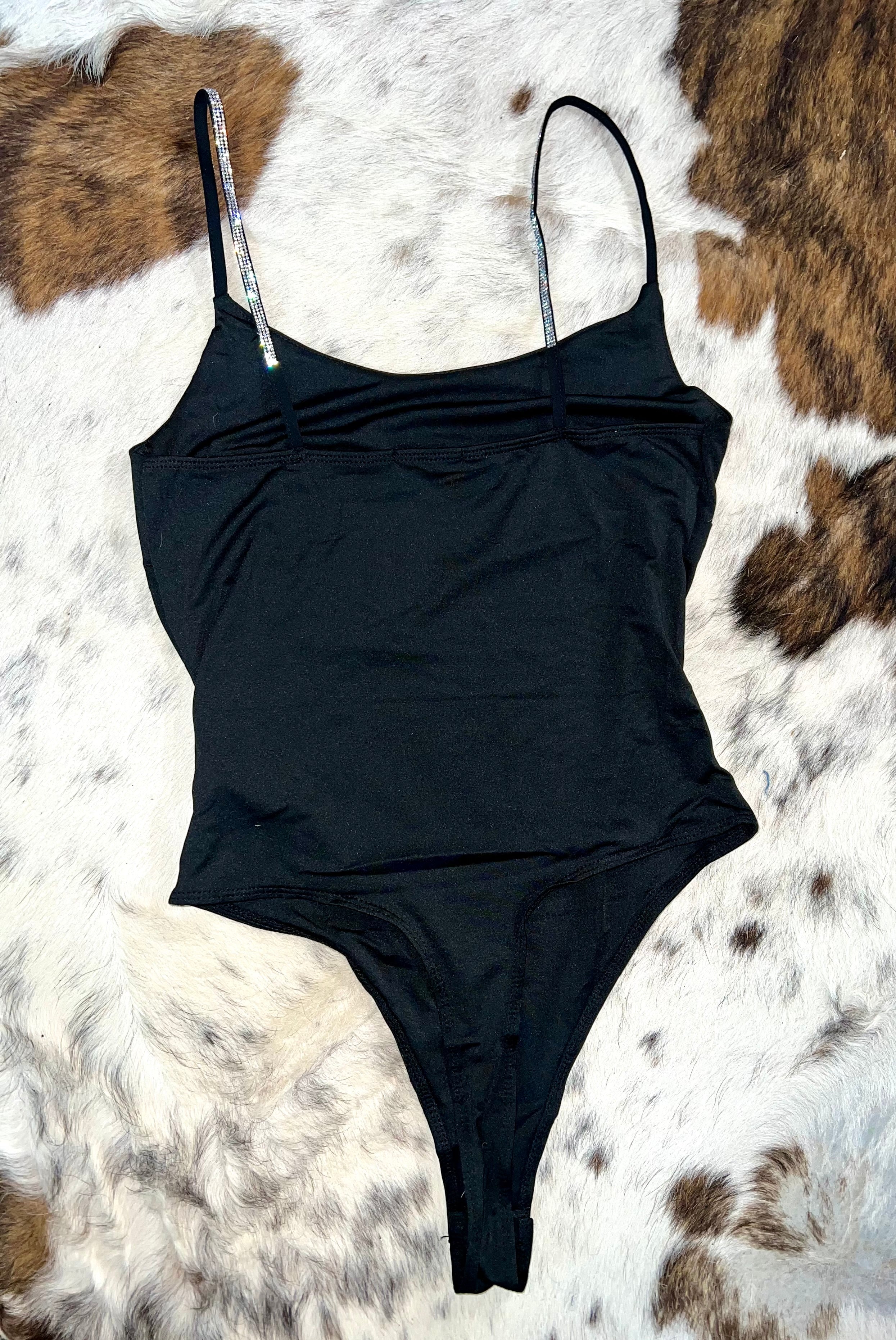 Crystal Strap Bodysuit in Black