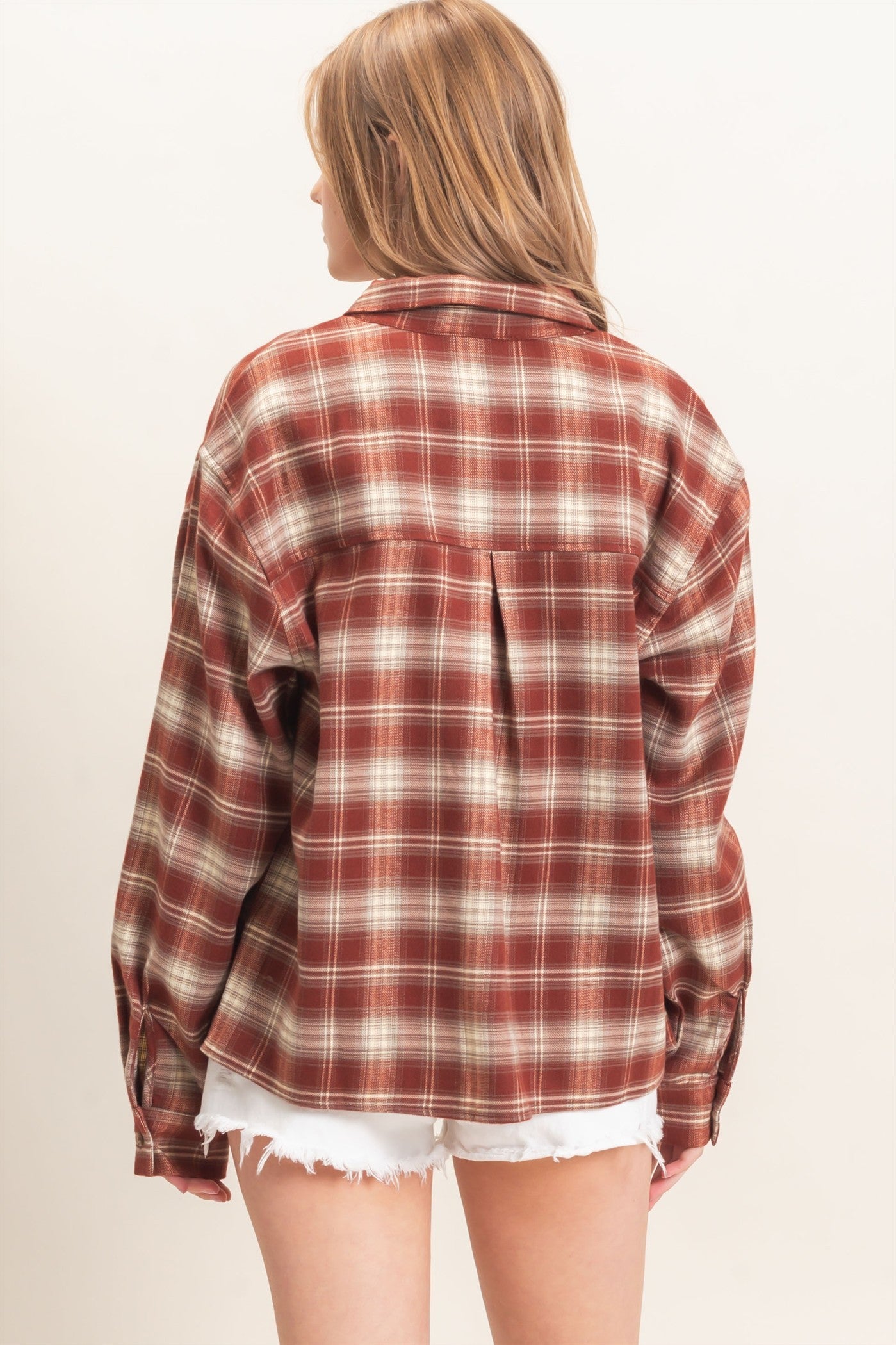 W Plaid Button-up Shirt-Rust