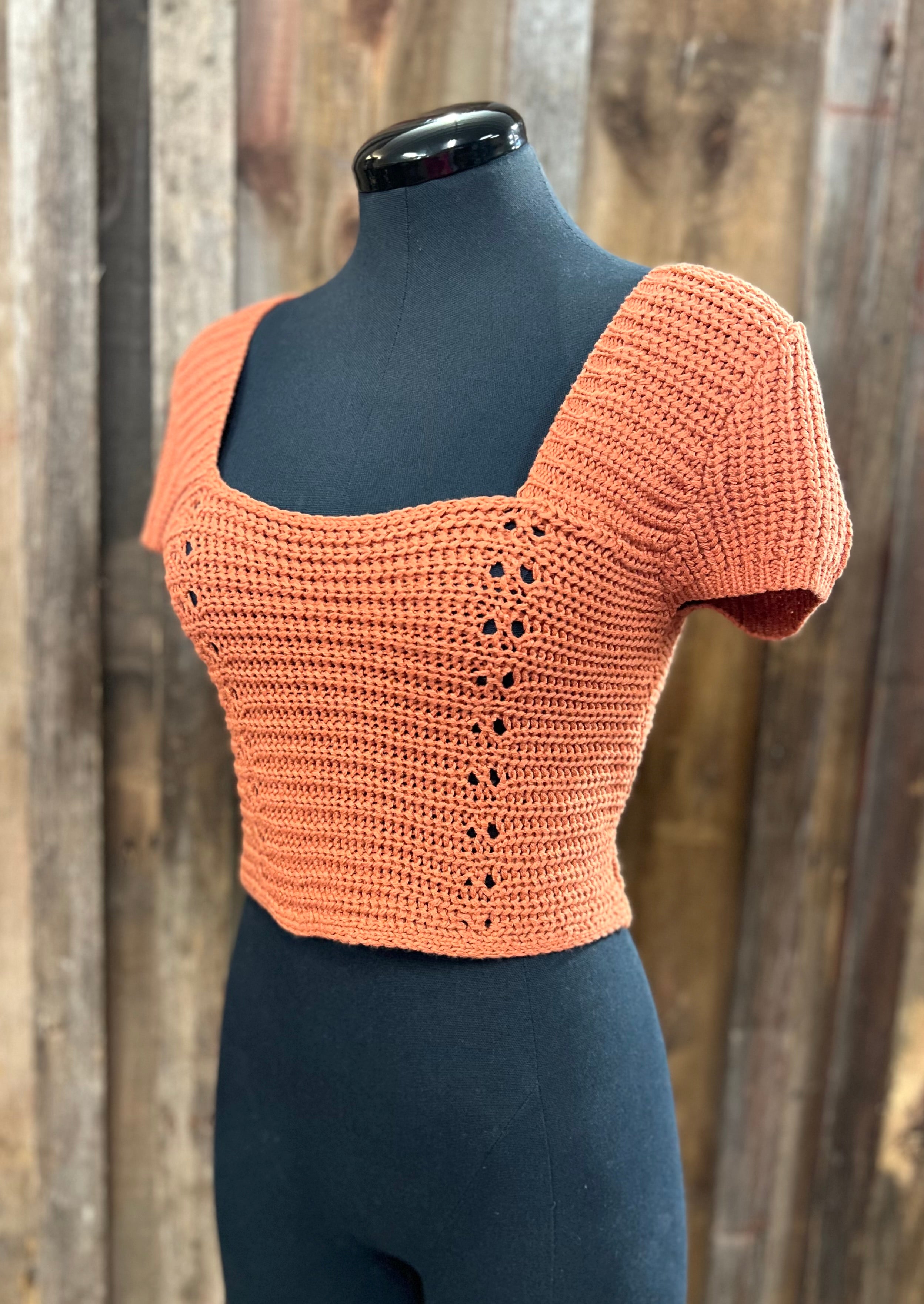 Crochet Orange Knit Top