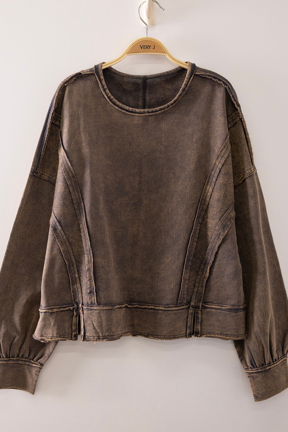 W Vintage Washed Raw Edge Top- Black