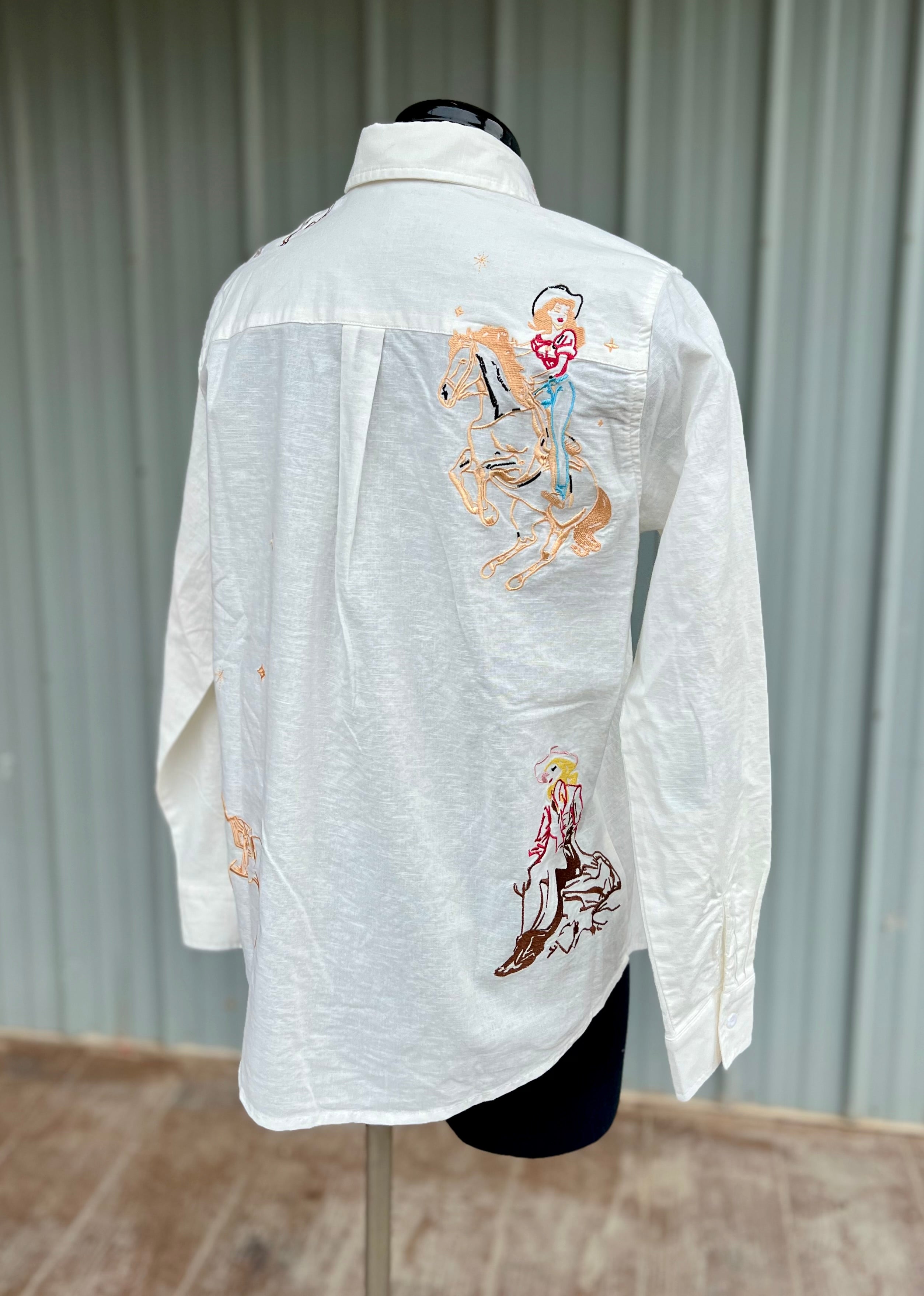 Pinup Embroidered Button Down Shirt