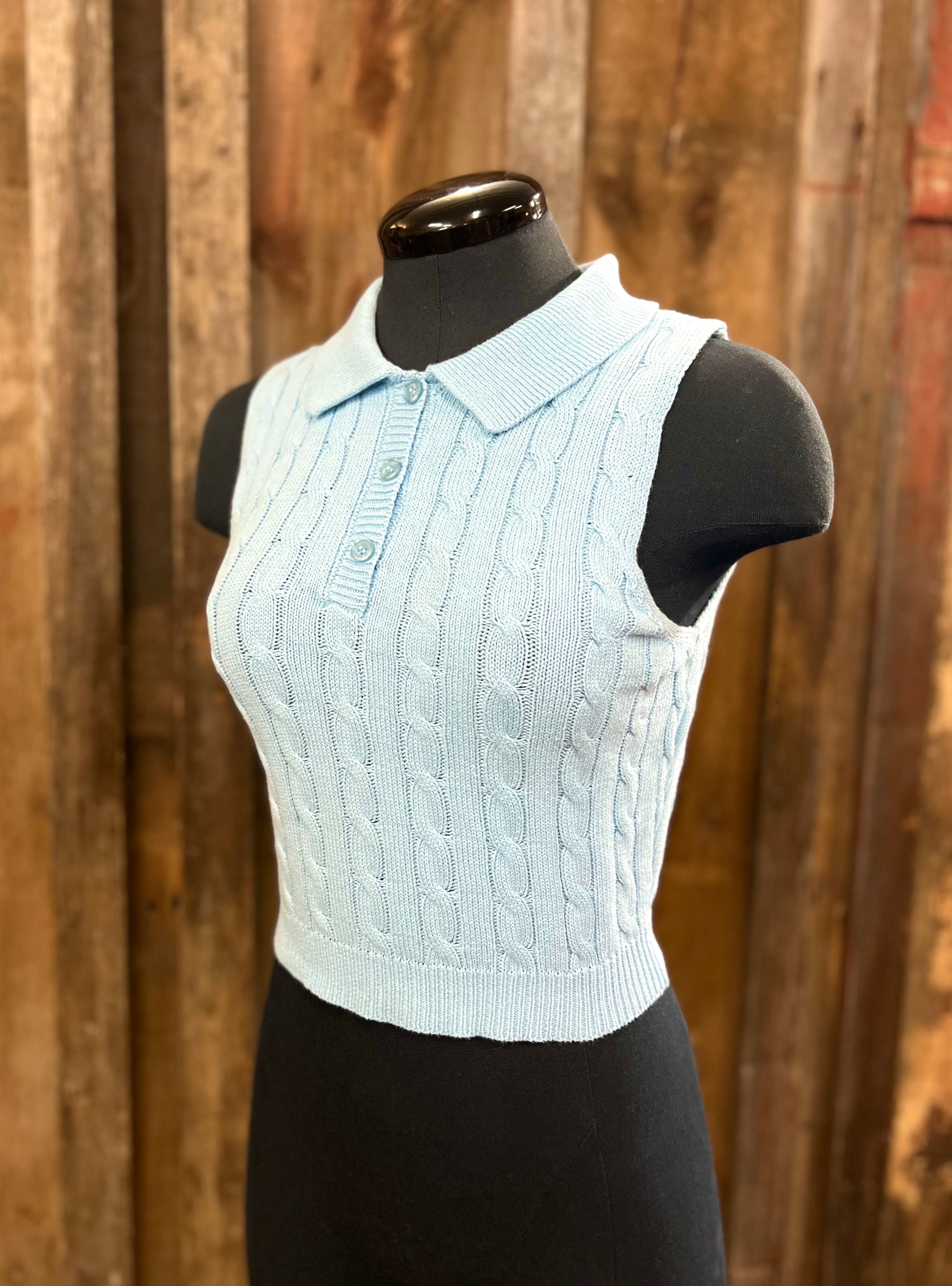 Blue Cable Knit Tank Top