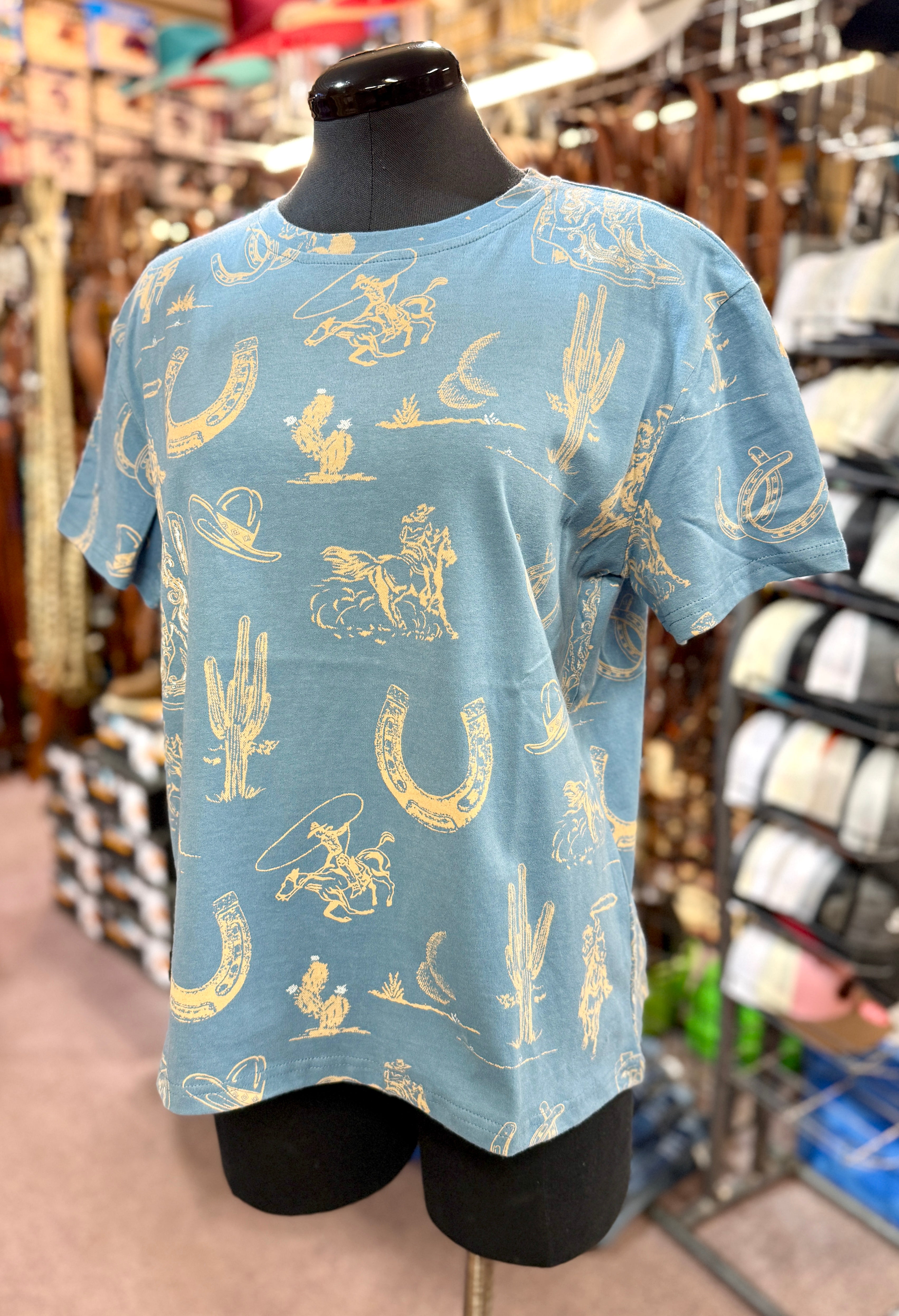 Blue Cowgirl Boot Print Tee