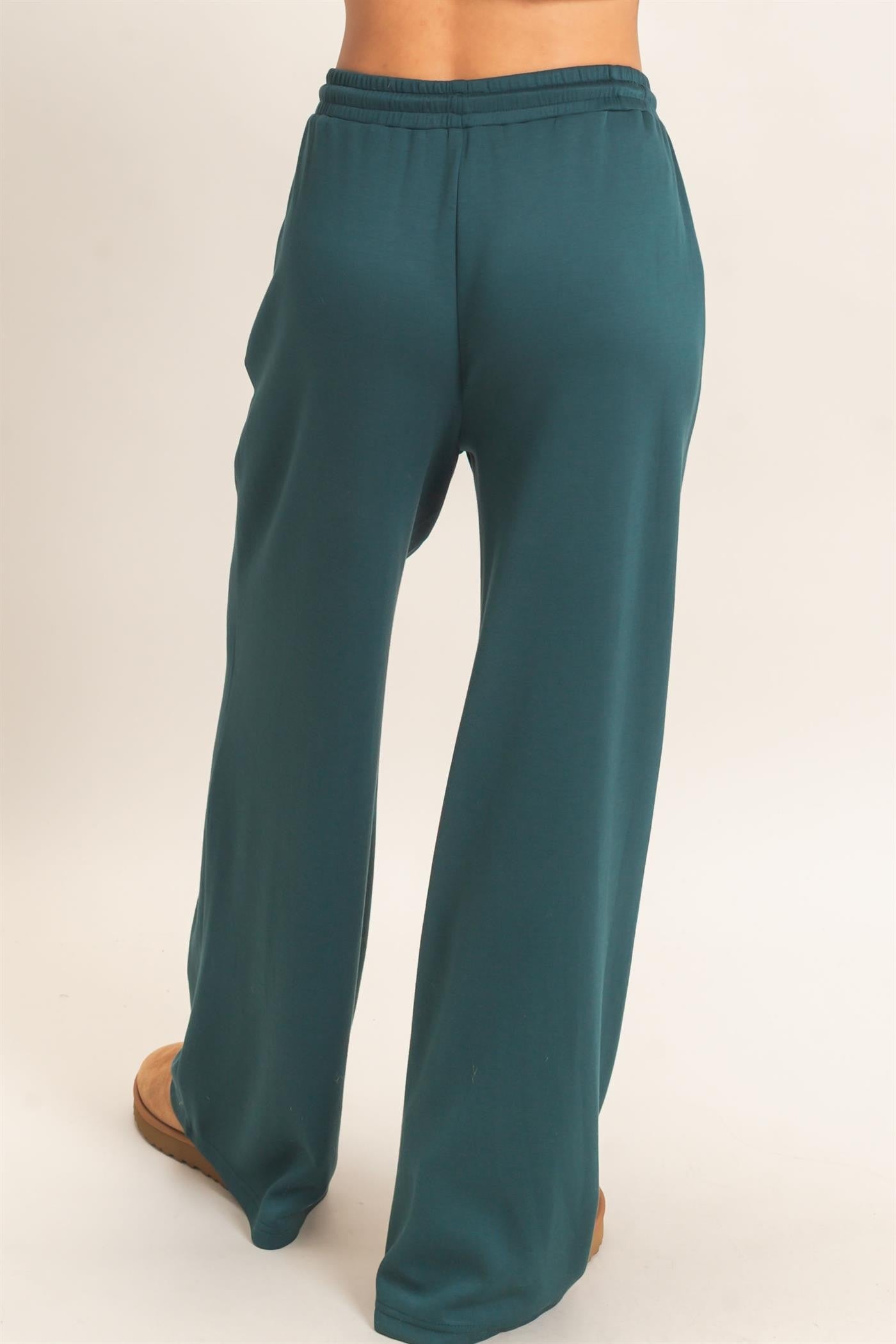 W Drawstring Waist Pintuck Wide Leg Pants
