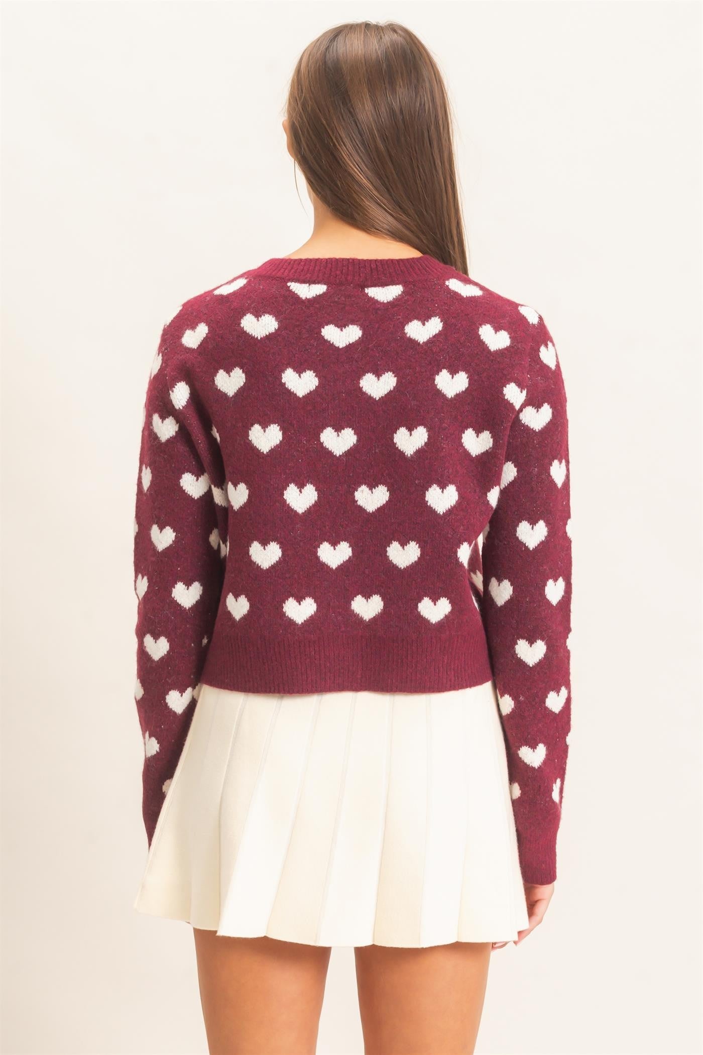 W Heart Cardigan- Dark Cherry