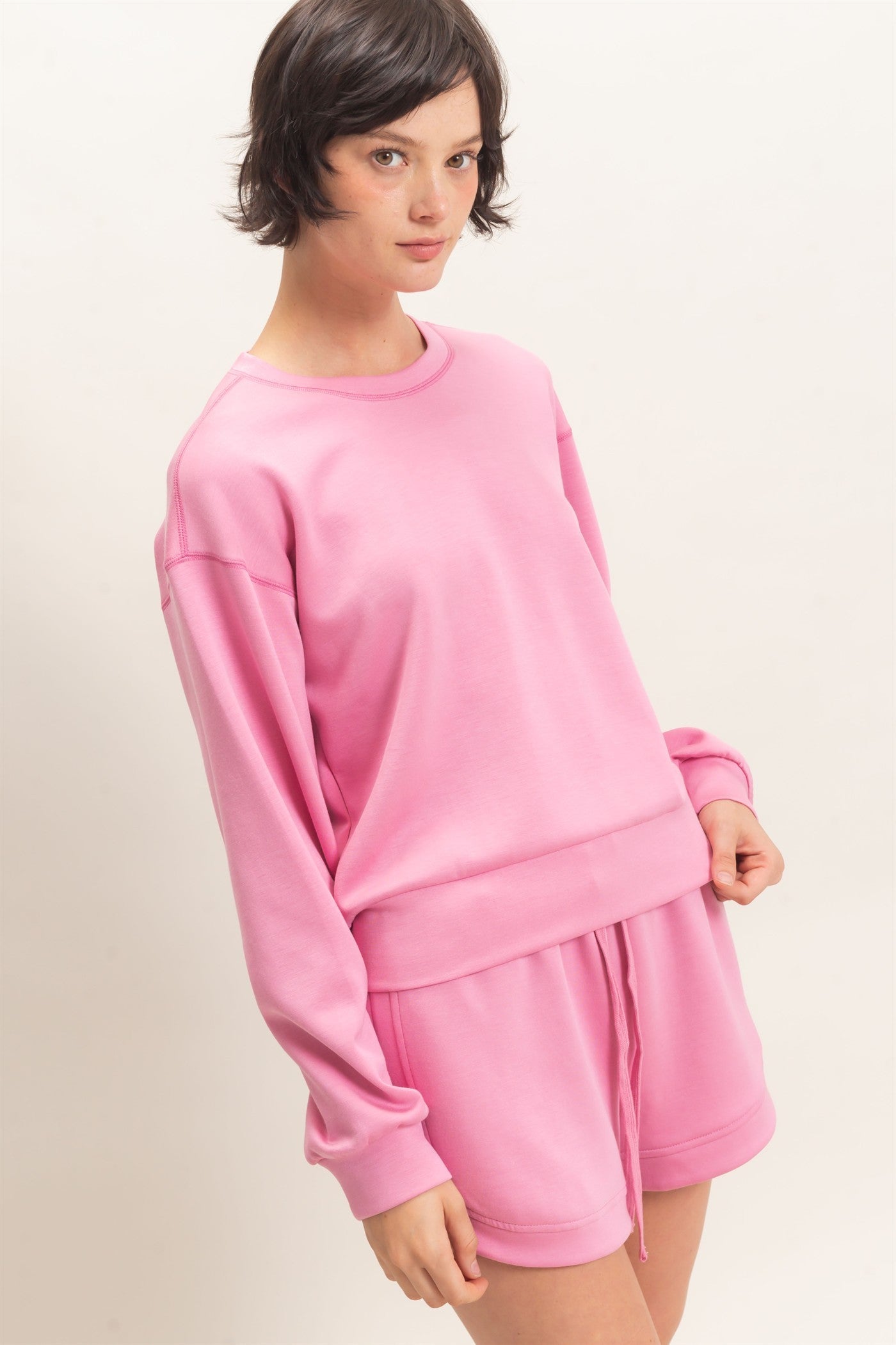 W Crew Neck Sweatshirt- Pink