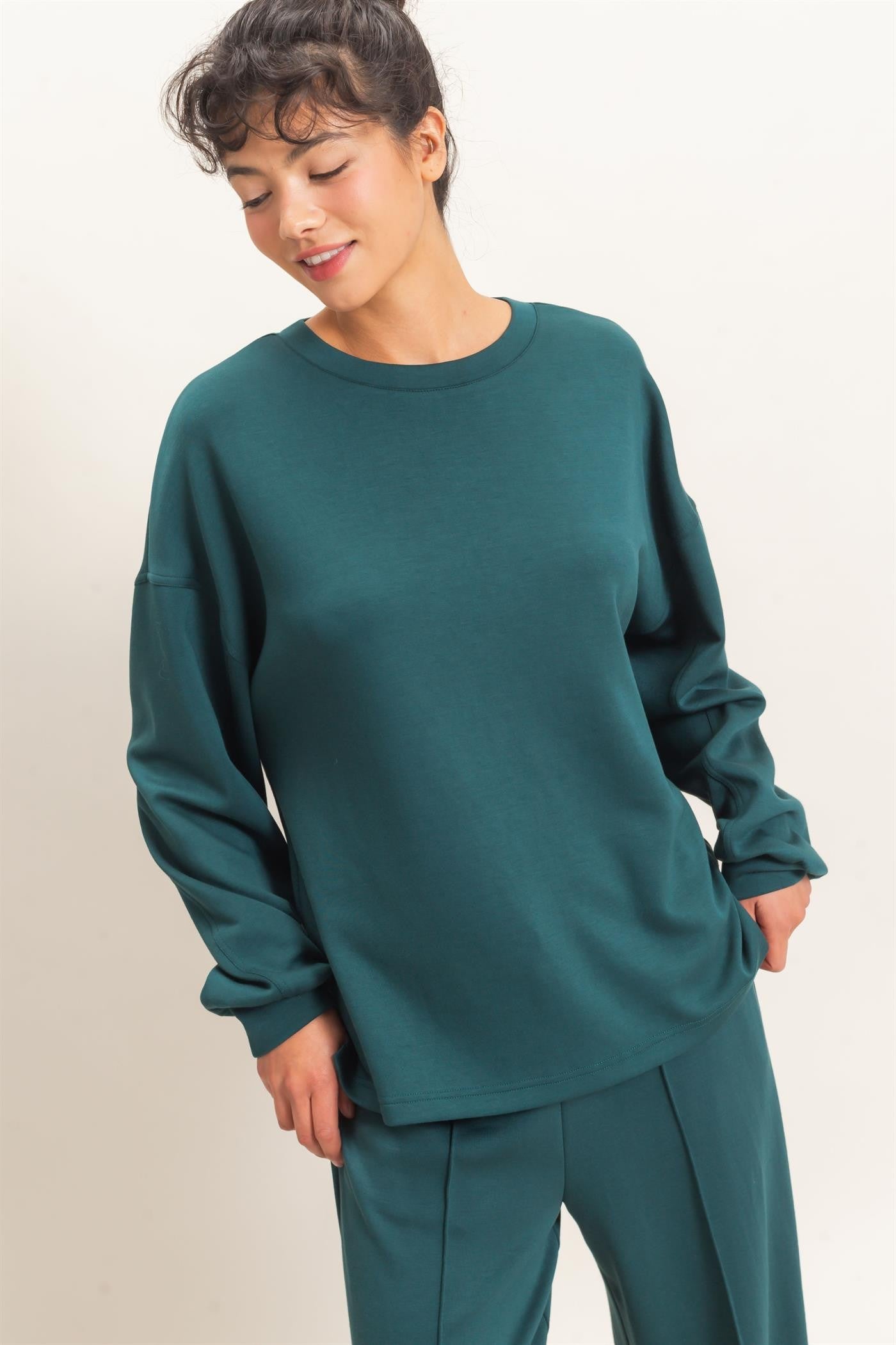 W Oversized Crewneck Sweatshirt-Deep Green