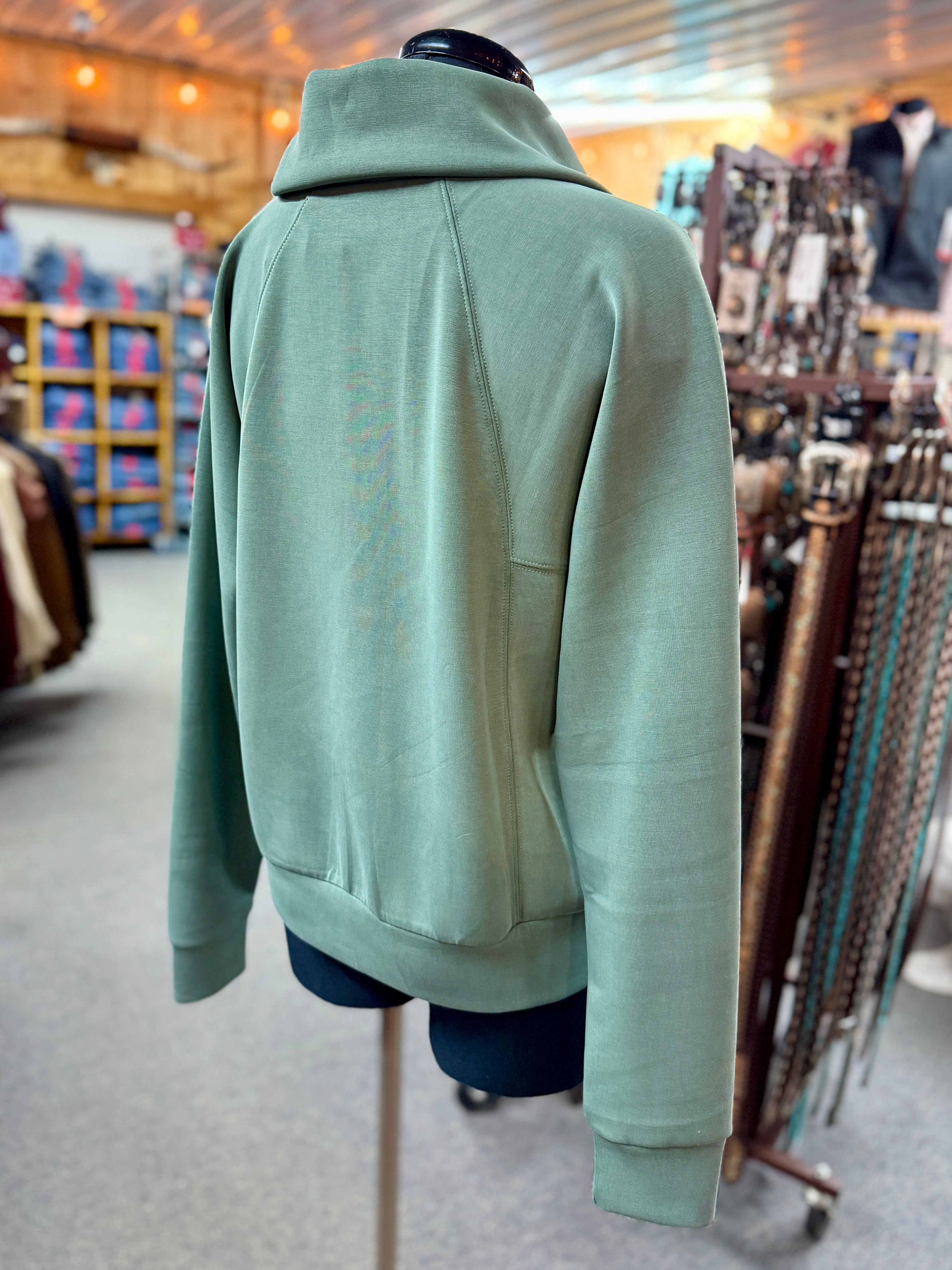 1/4 Zip Laguna Scuba Long Sleeve Pullover in Evergreen & Taupe