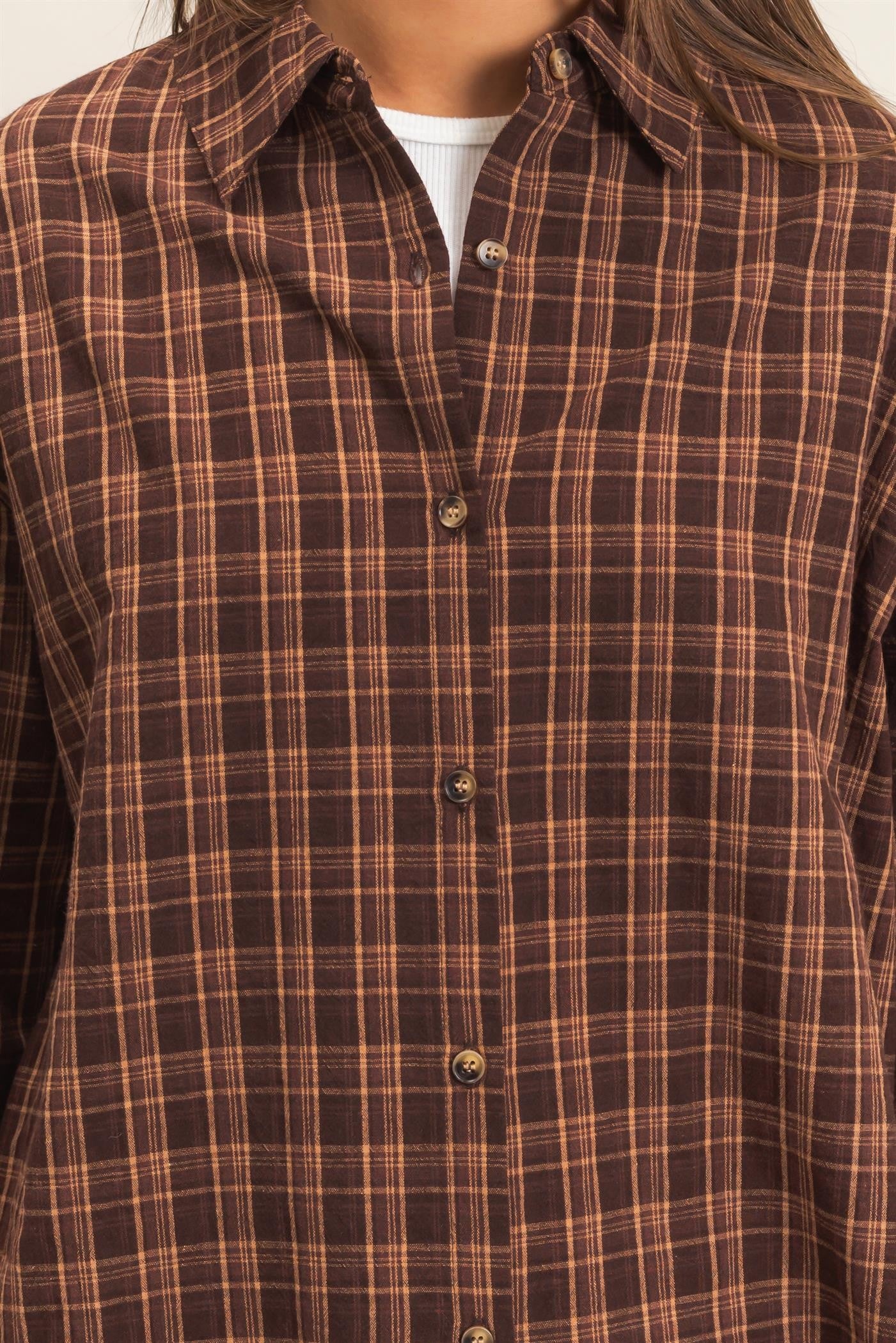 W Plaid Oversized Shirt-Brown