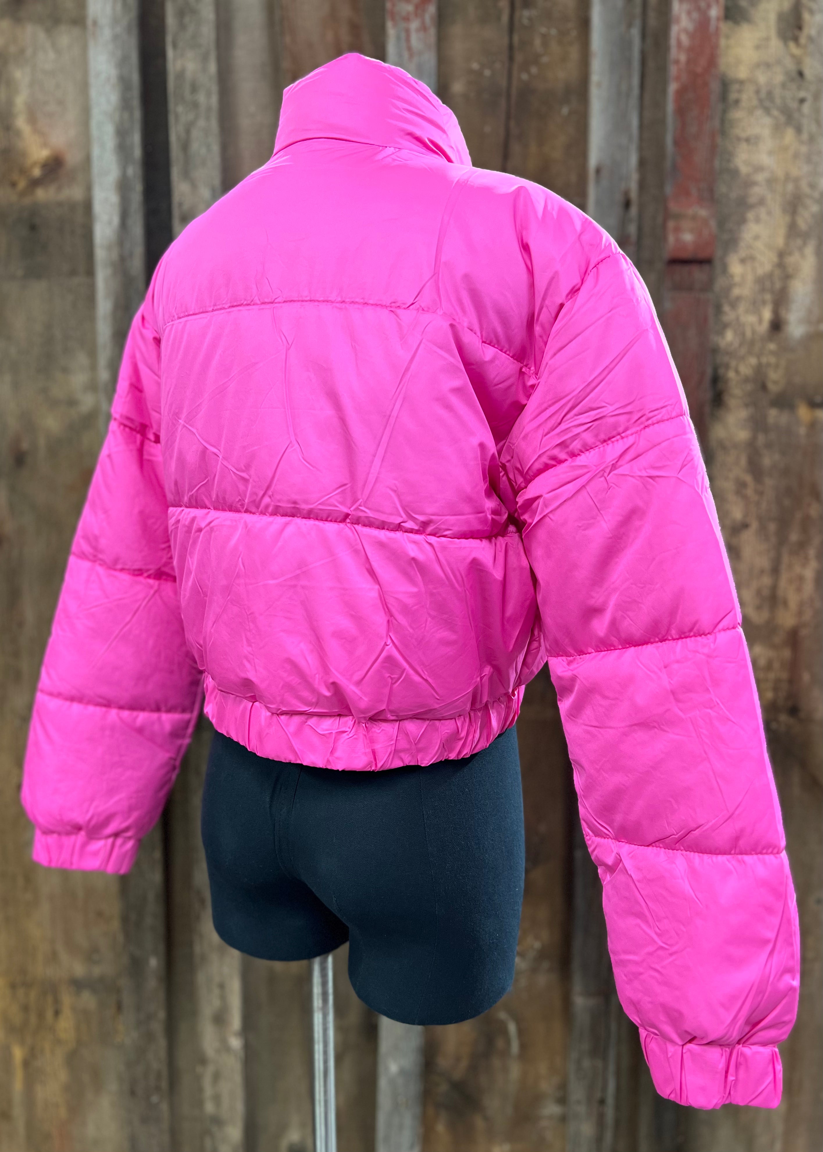Pink Cropped Puffer Jacket