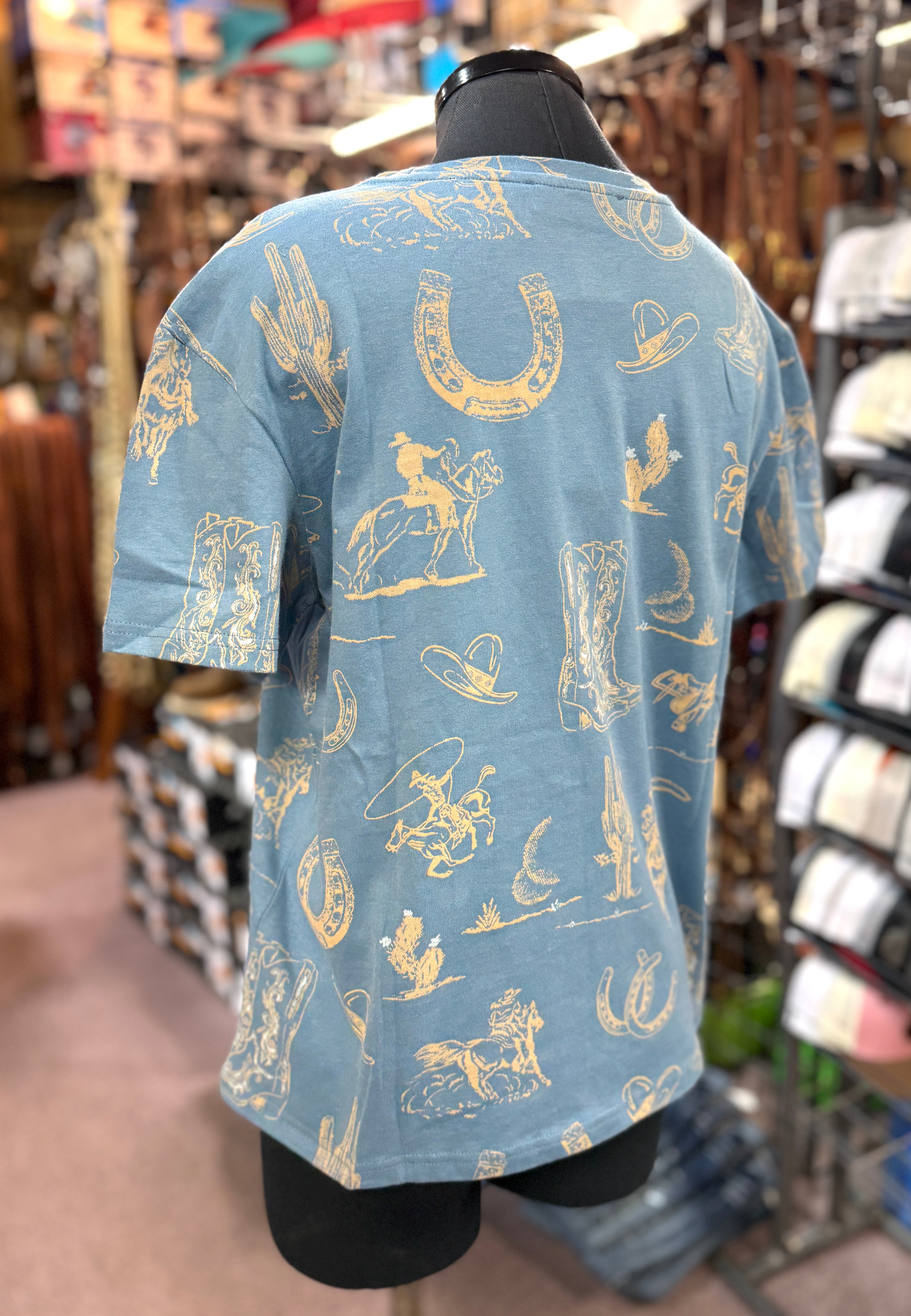Blue Cowgirl Boot Print Tee
