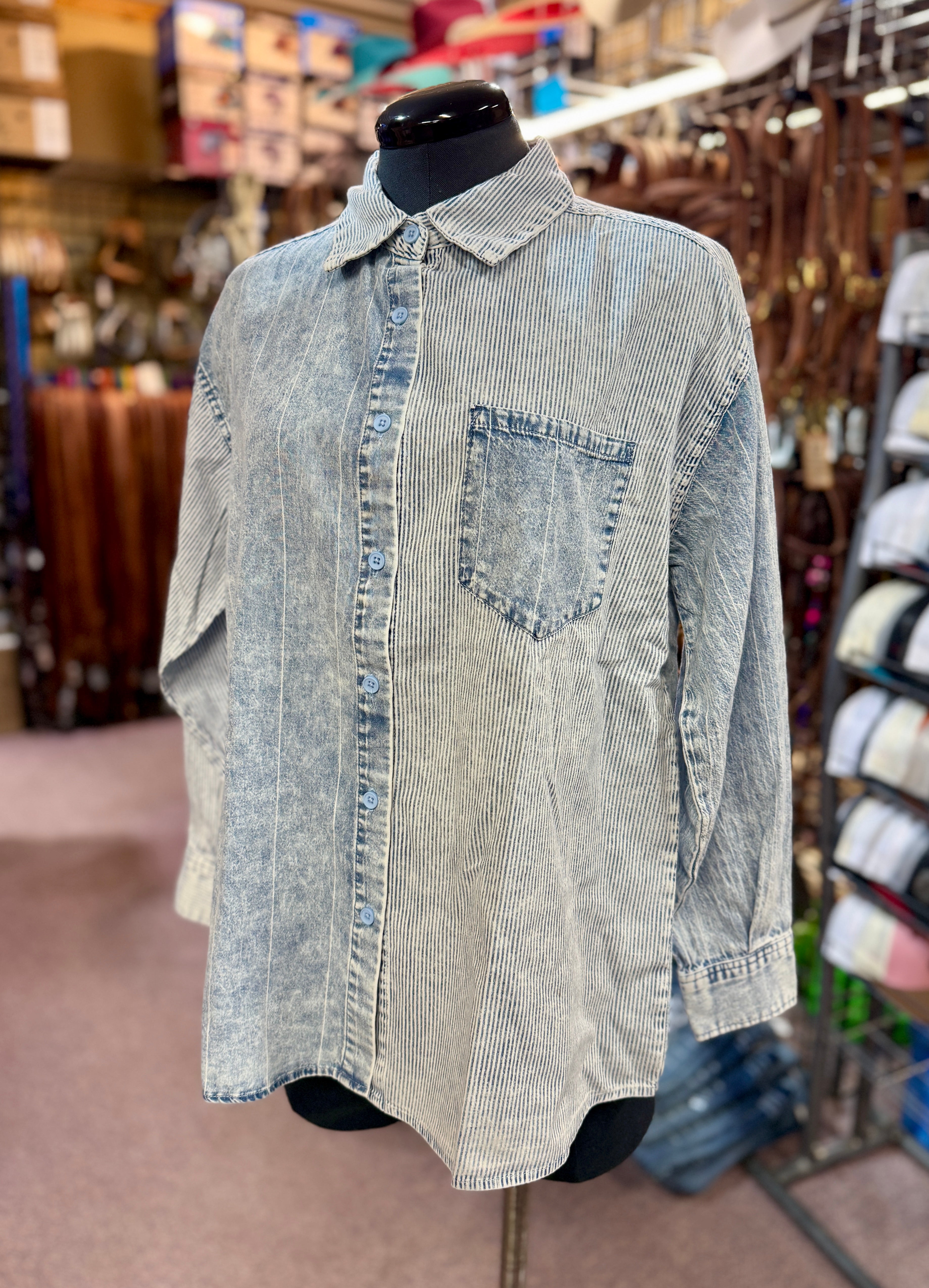 Indigo Solid Stripe Long Sleeve Shirt
