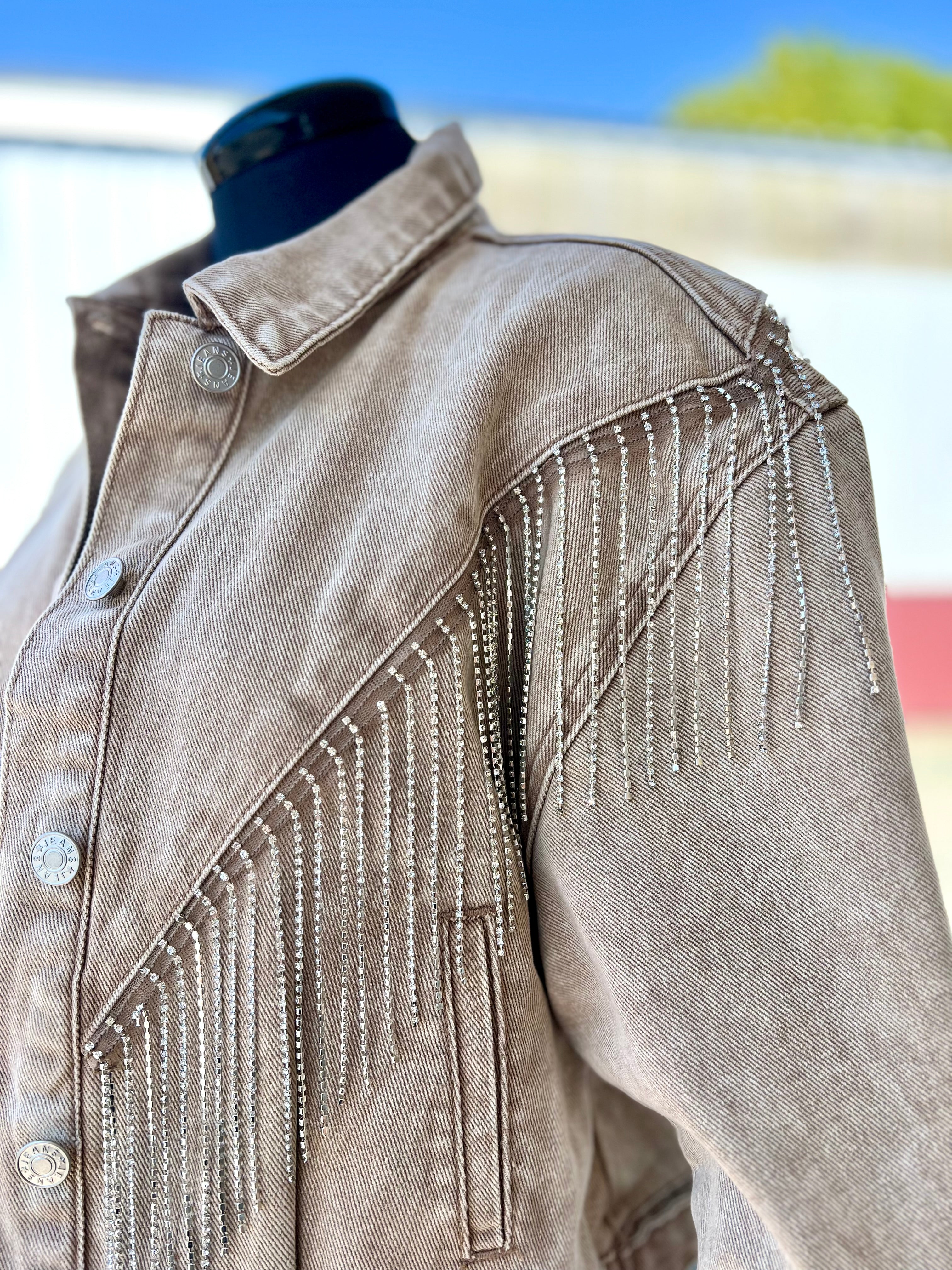 Tan Fringe Jean Denim Jacket