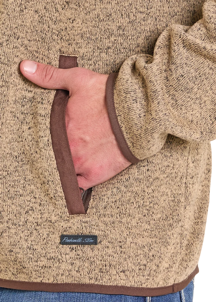M RR MELANGE HENLEY PULLOVER-TAN