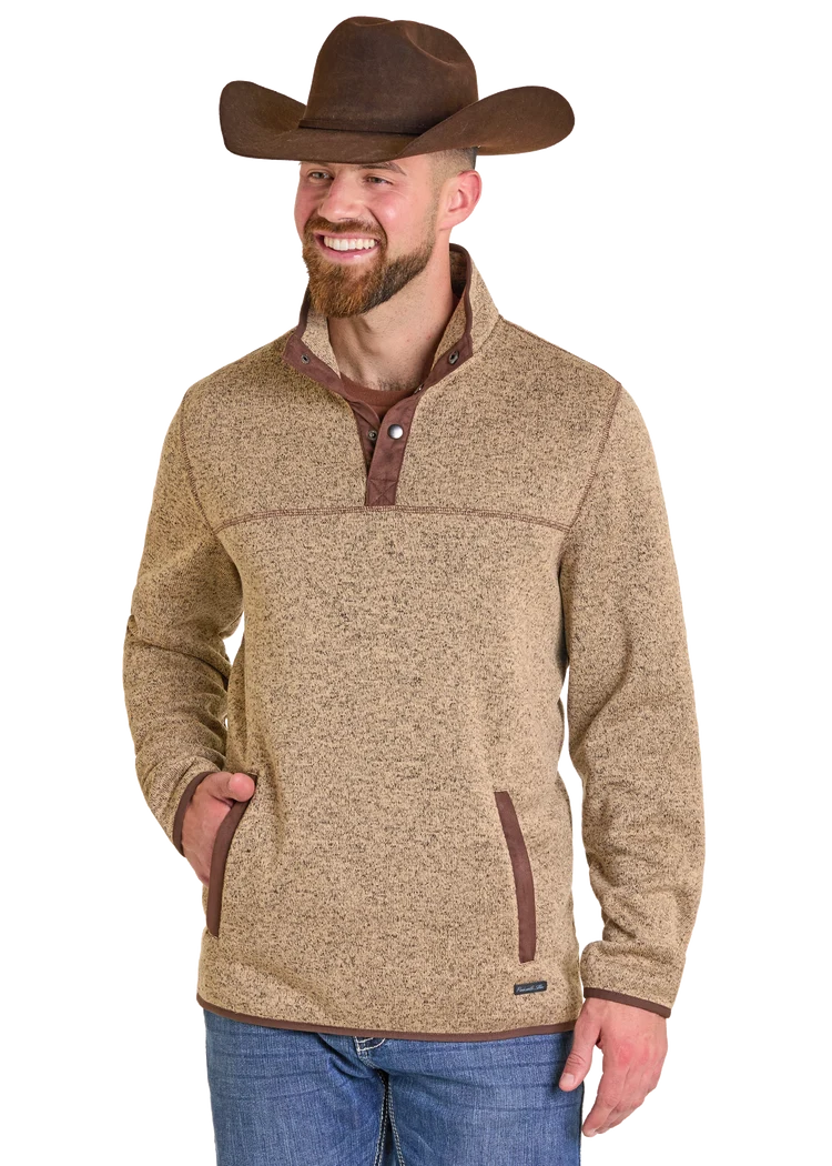M RR MELANGE HENLEY PULLOVER-TAN