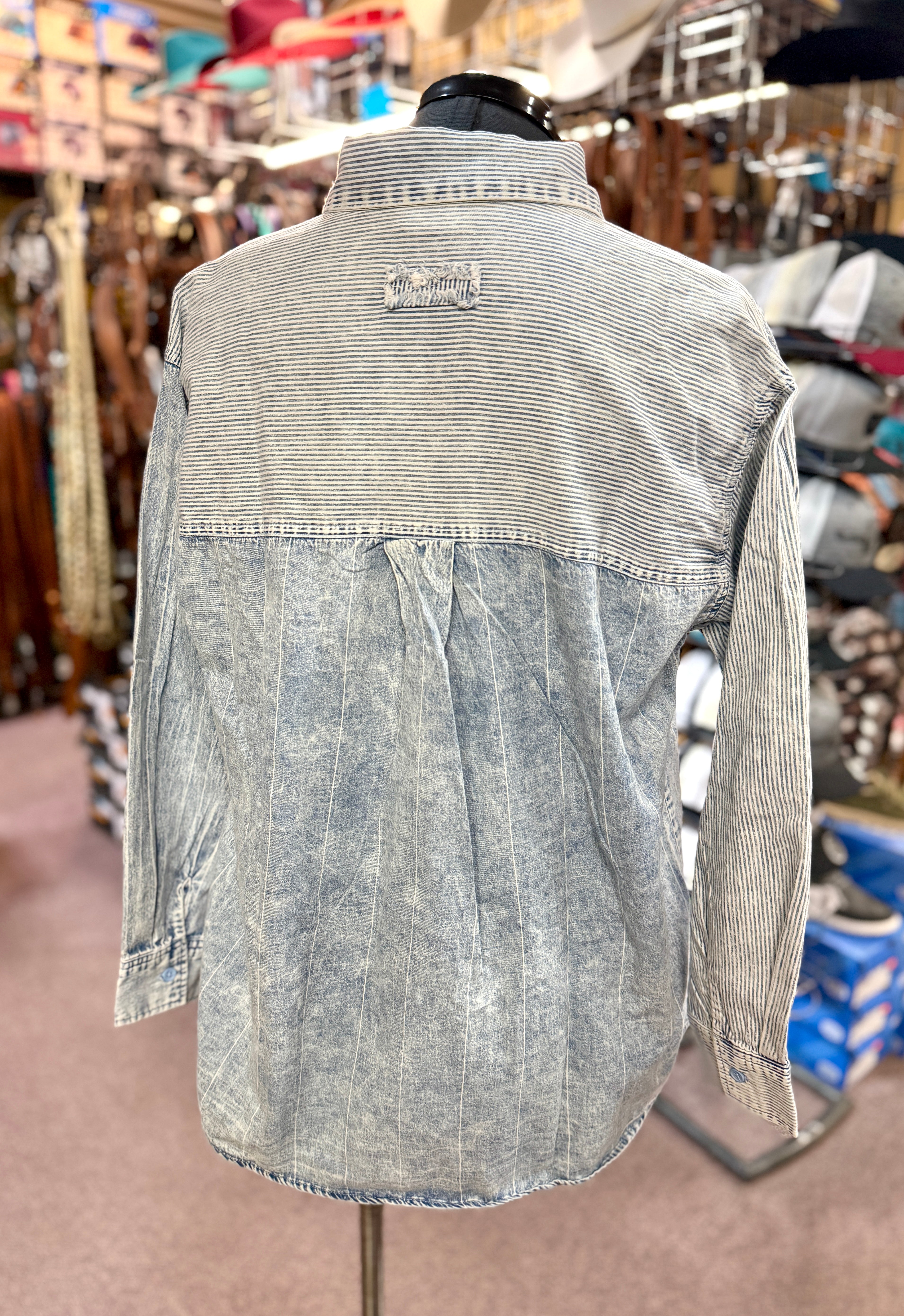 Indigo Solid Stripe Long Sleeve Shirt
