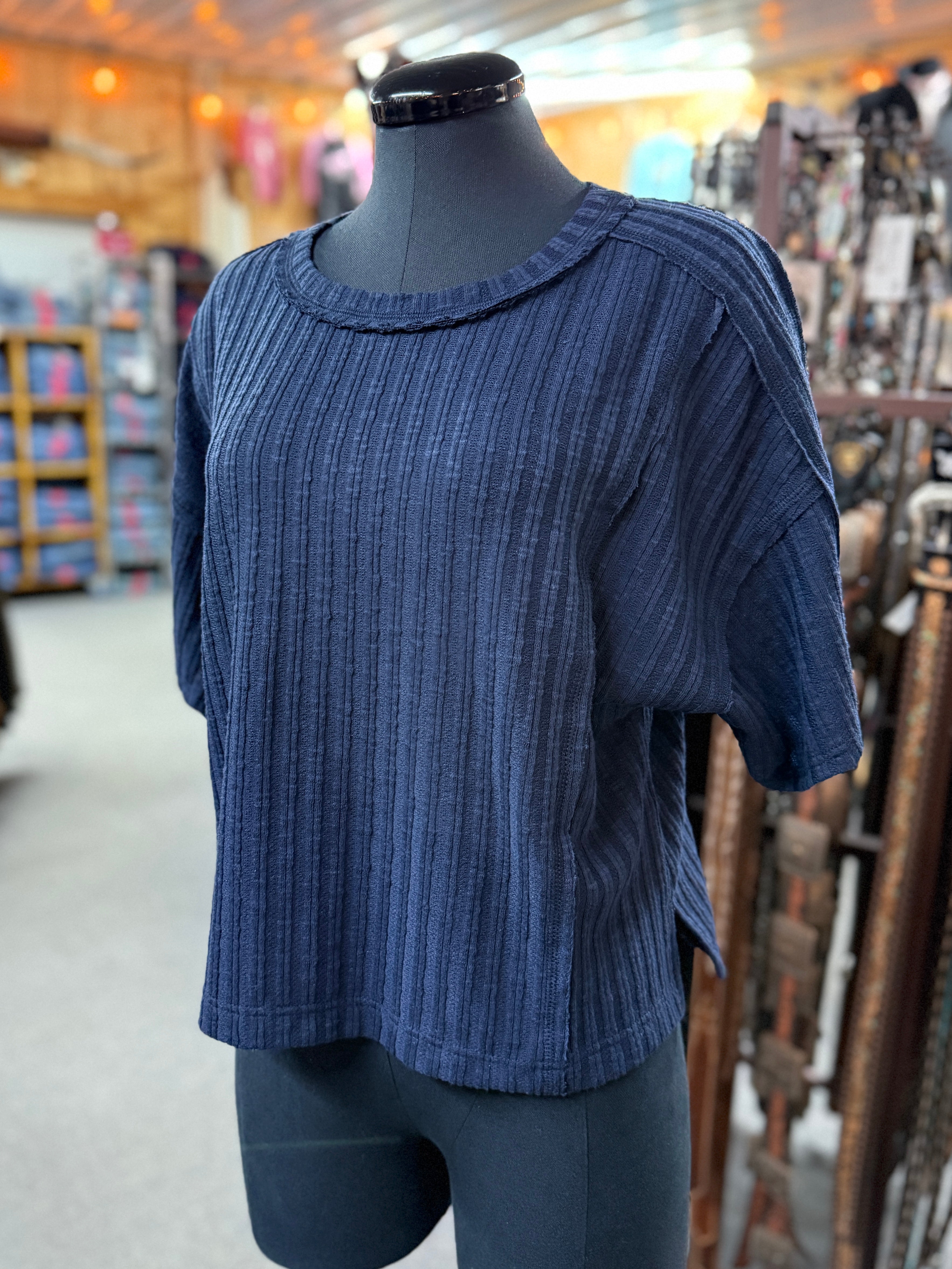 Ribbed Short Sleeve Star Top