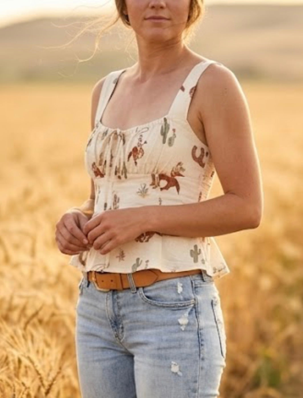 Cream Cowboy Print Top