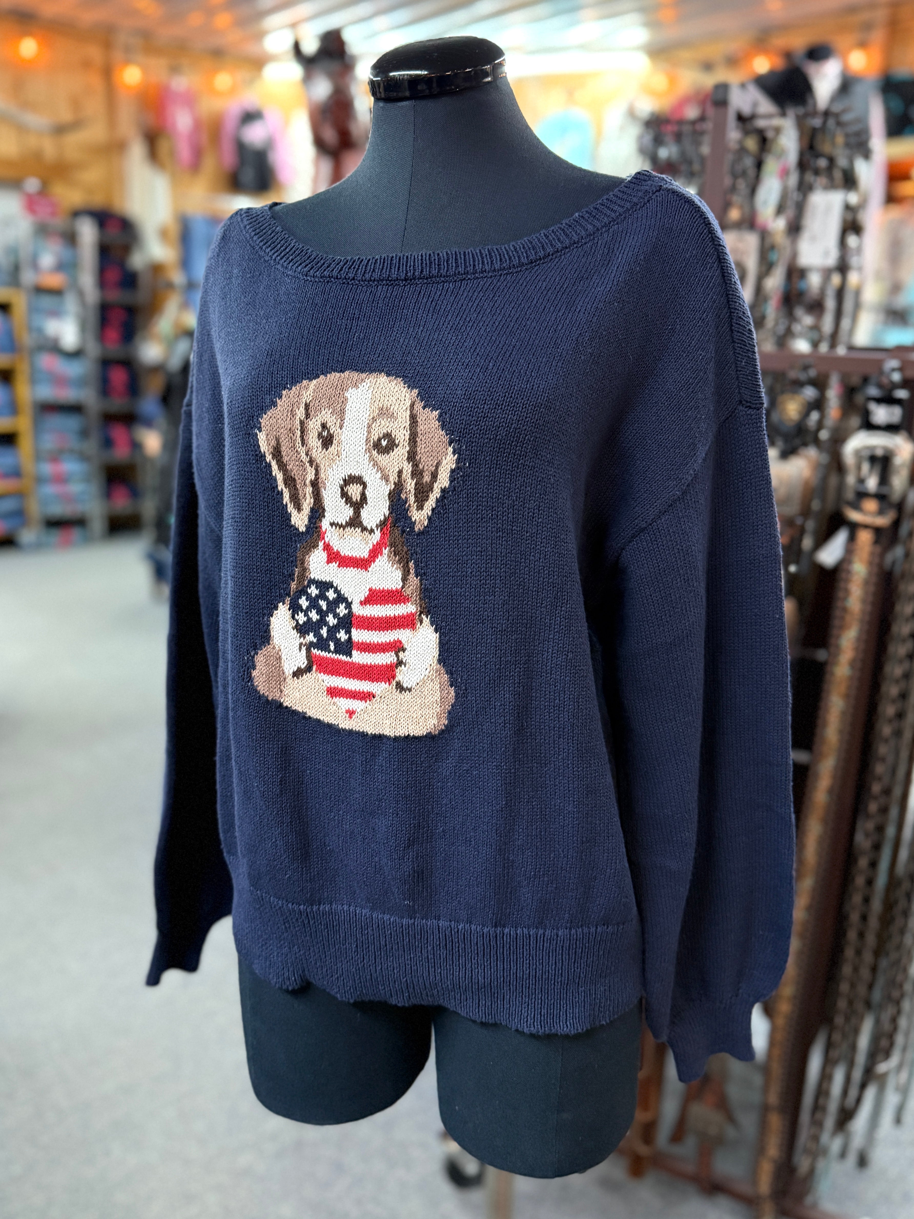 Navy Knit USA Dog Sweater