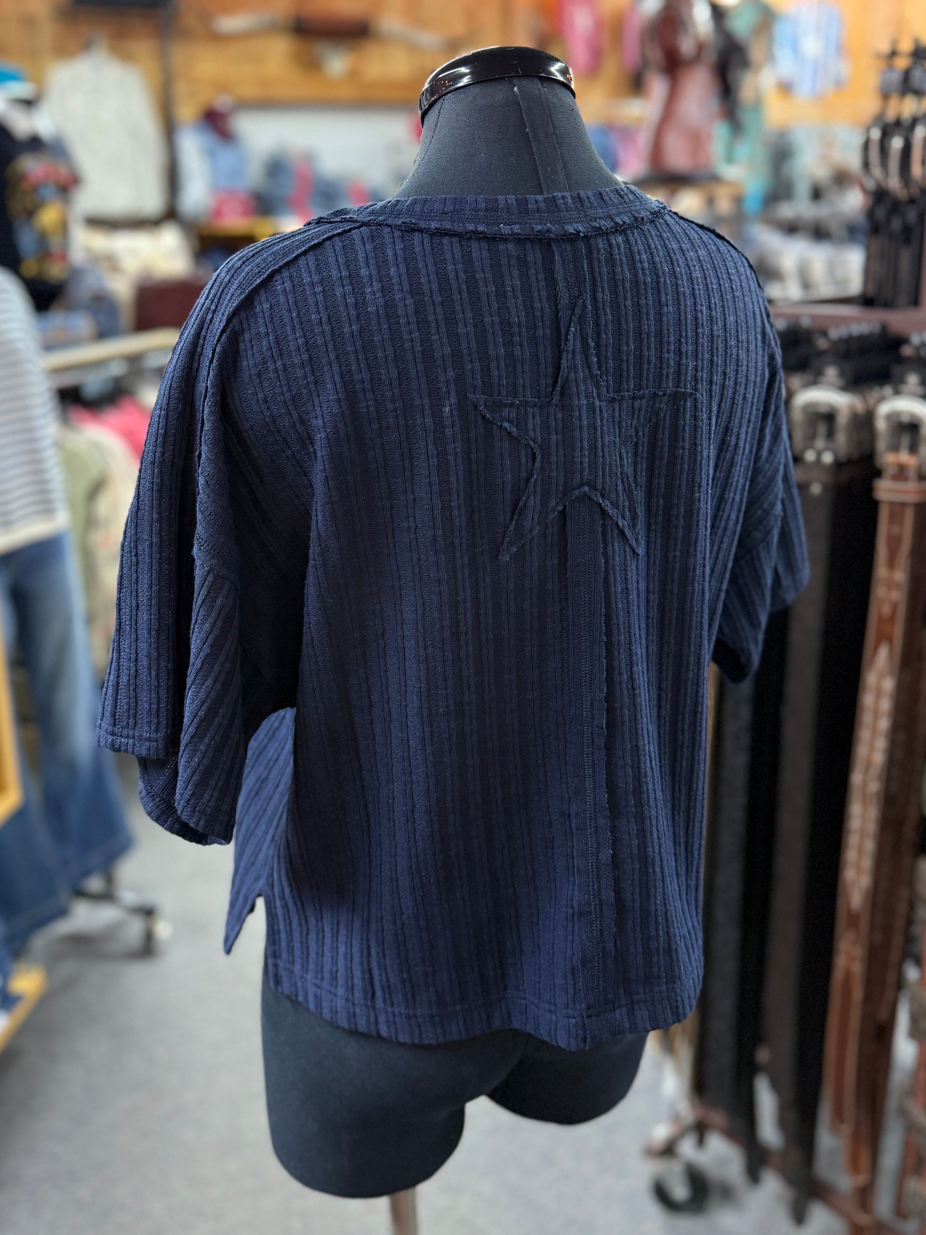 Ribbed Short Sleeve Star Top