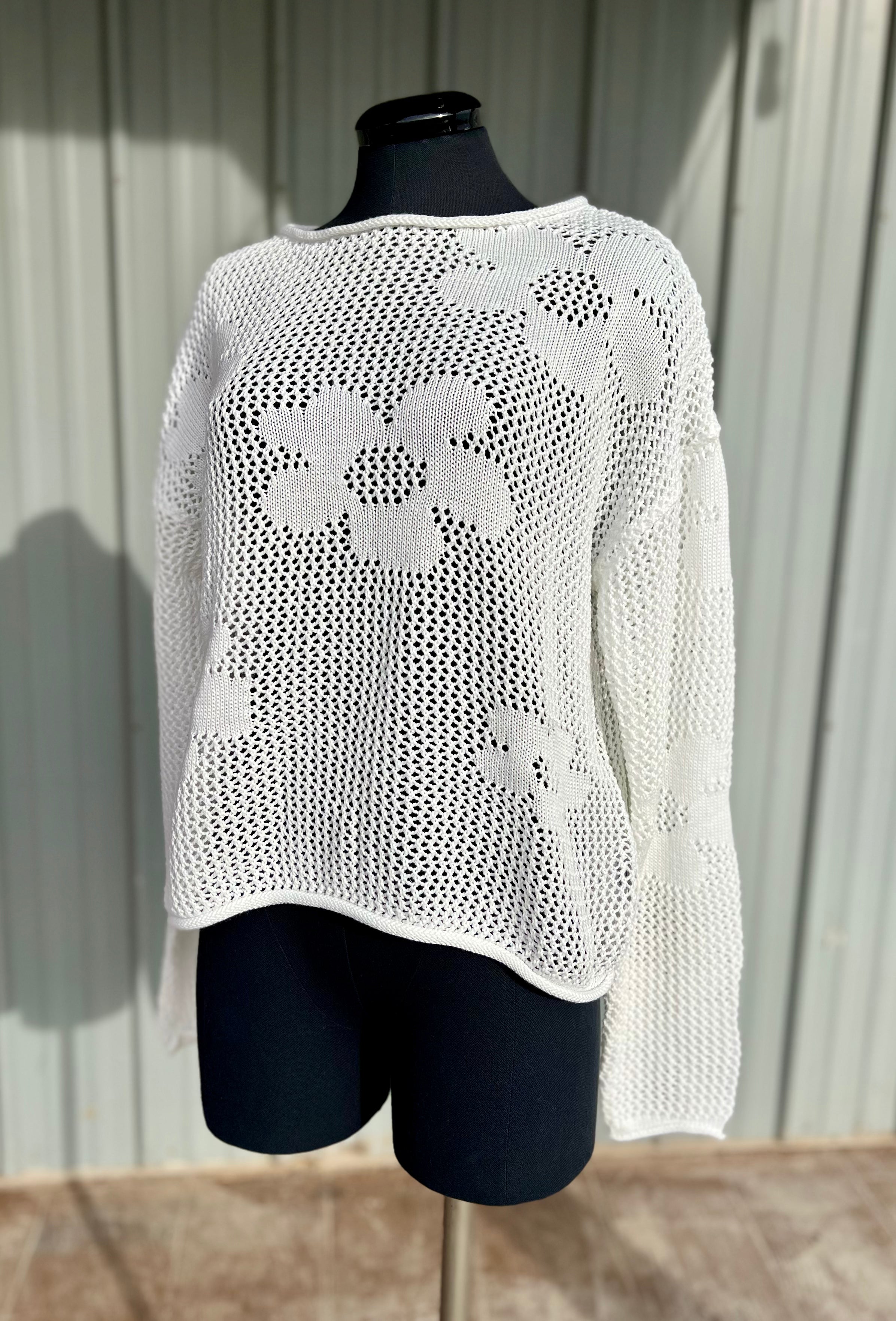 White Floral Knit Sweater