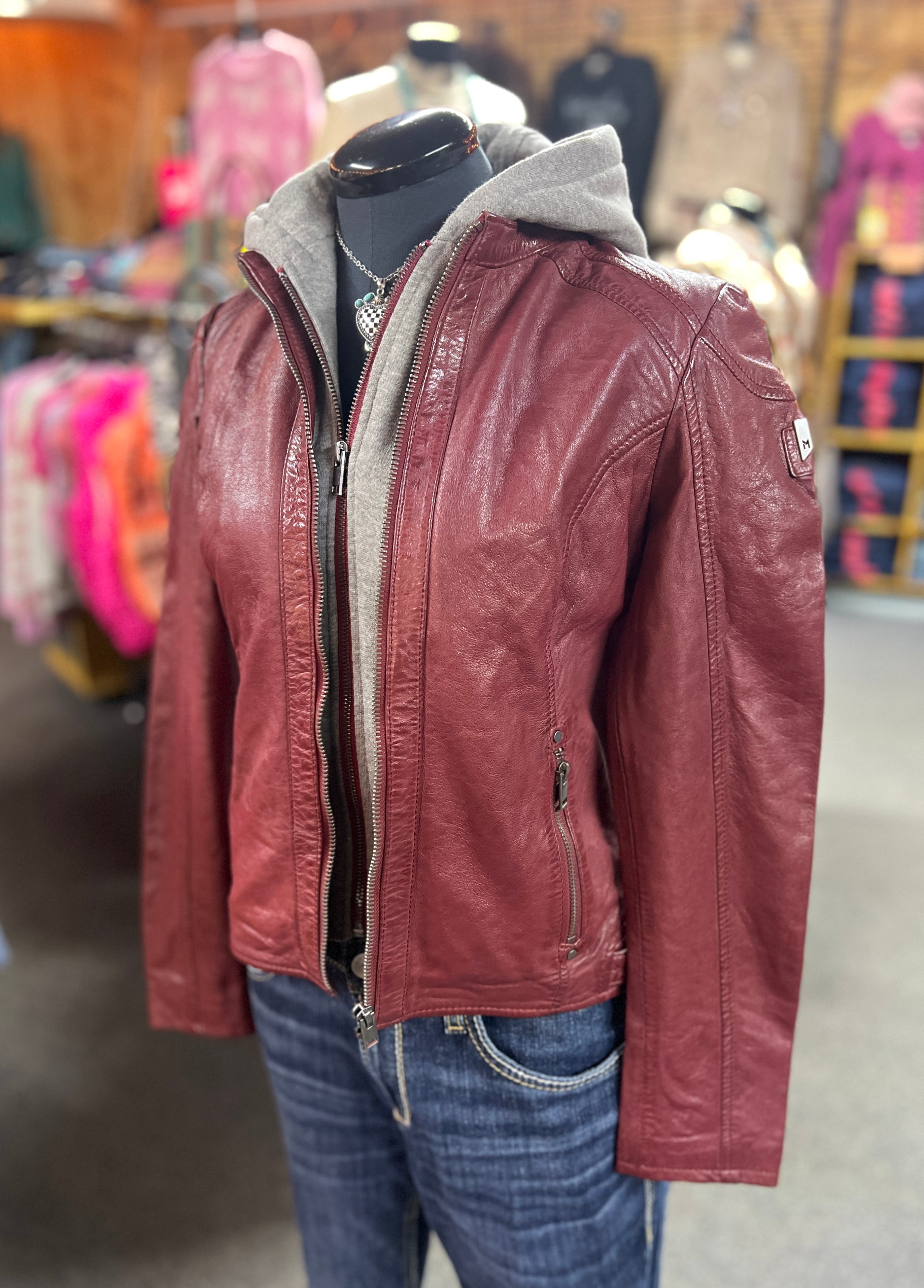 Mauritius Red Hoodie Leather Jacket