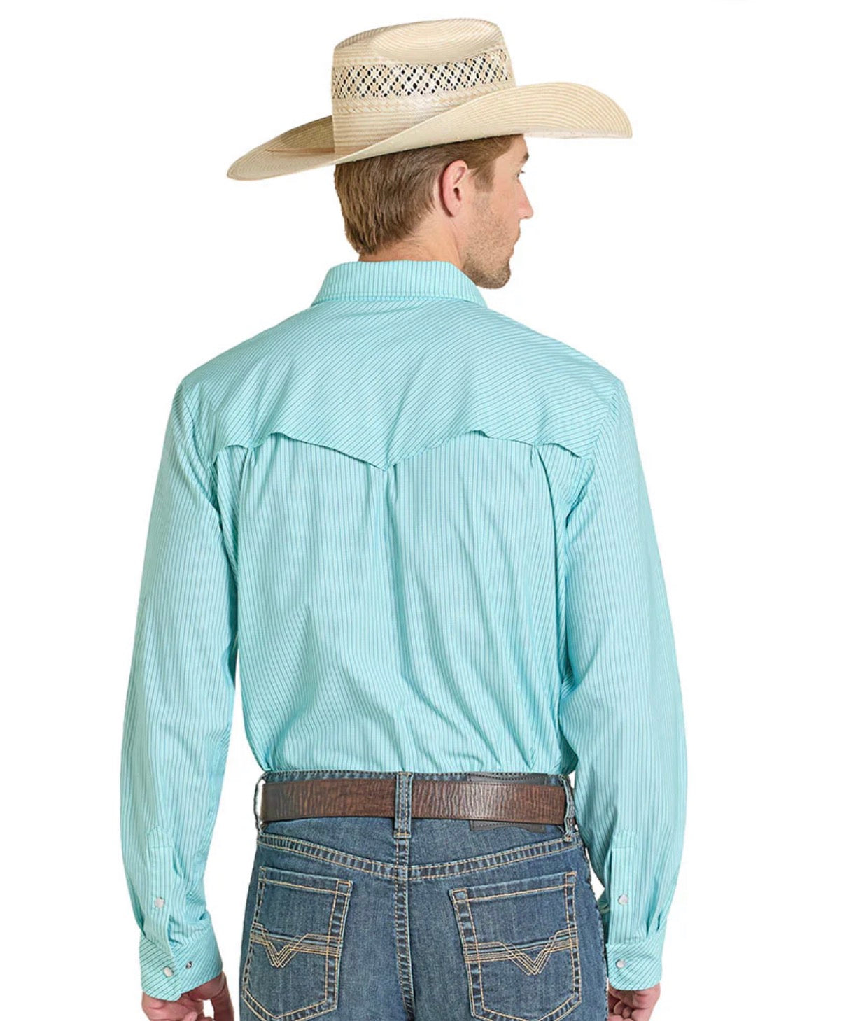 ROCK & ROLL DENIM MEN'S TURQUOISE MICRO STRIPE TEK WESTERN SHIRT