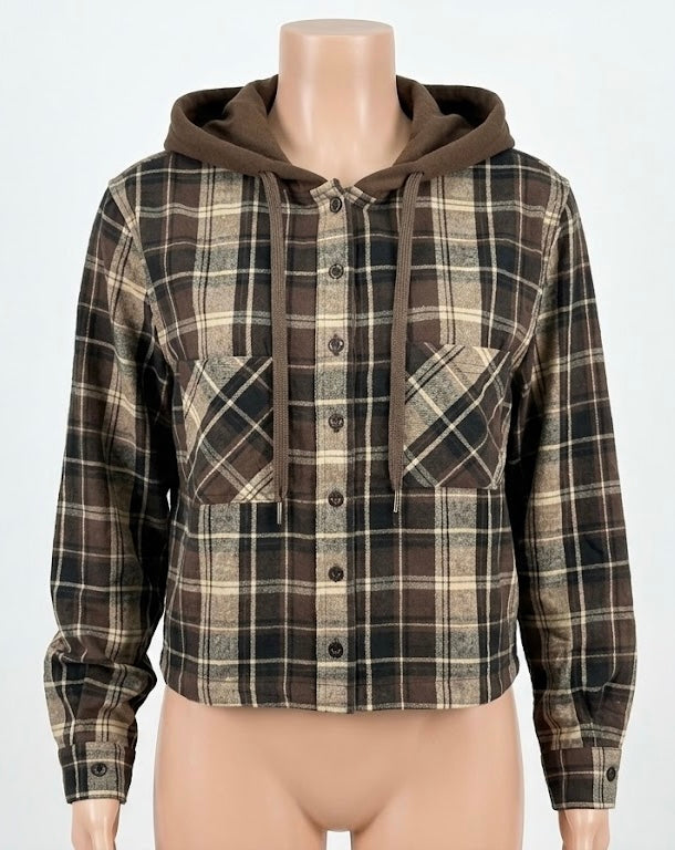 Women’s Plaid Flannel button up with Hood