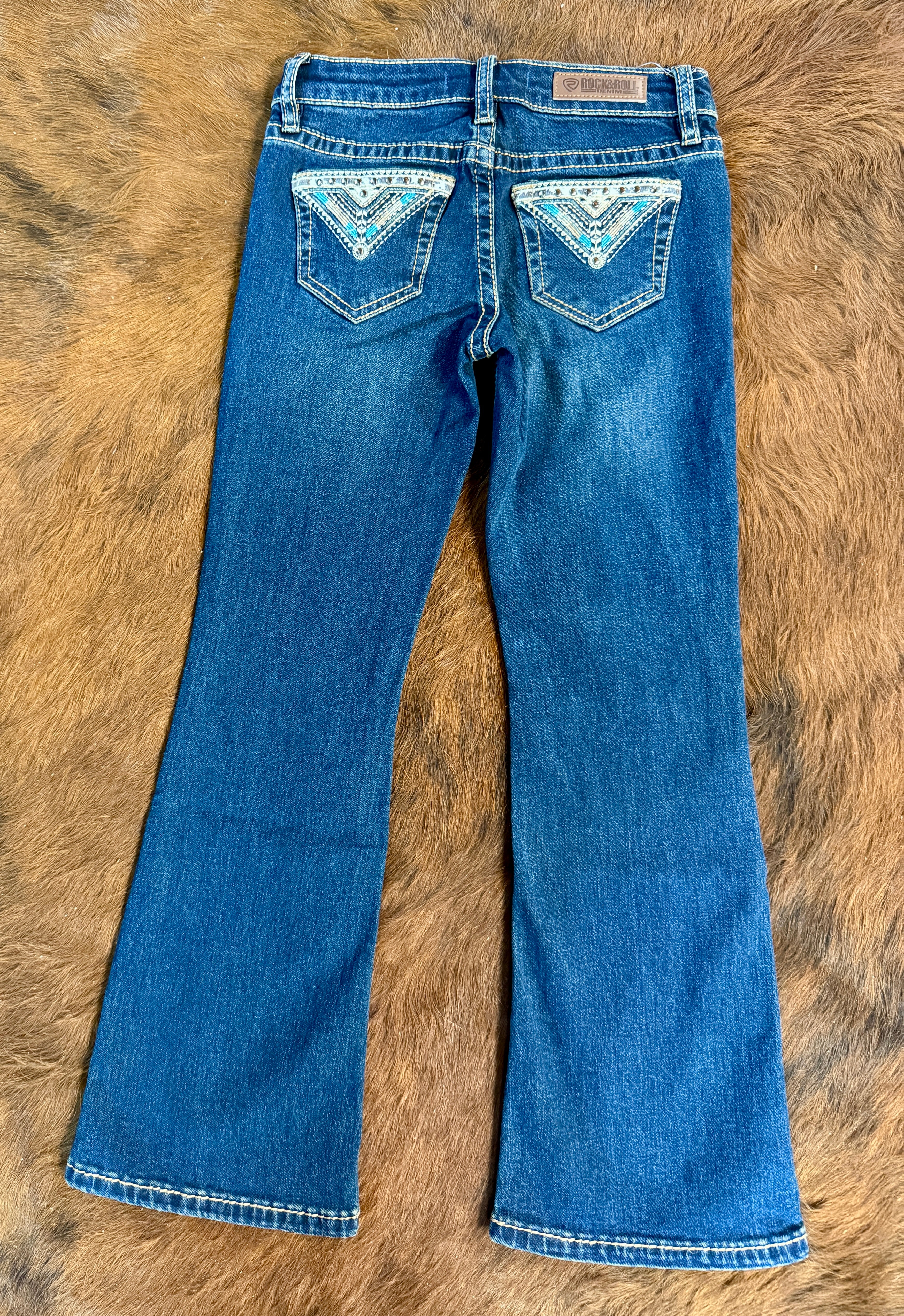 Girls Rock & Roll Denim Bootcut Cowhide Embroidery Jeans