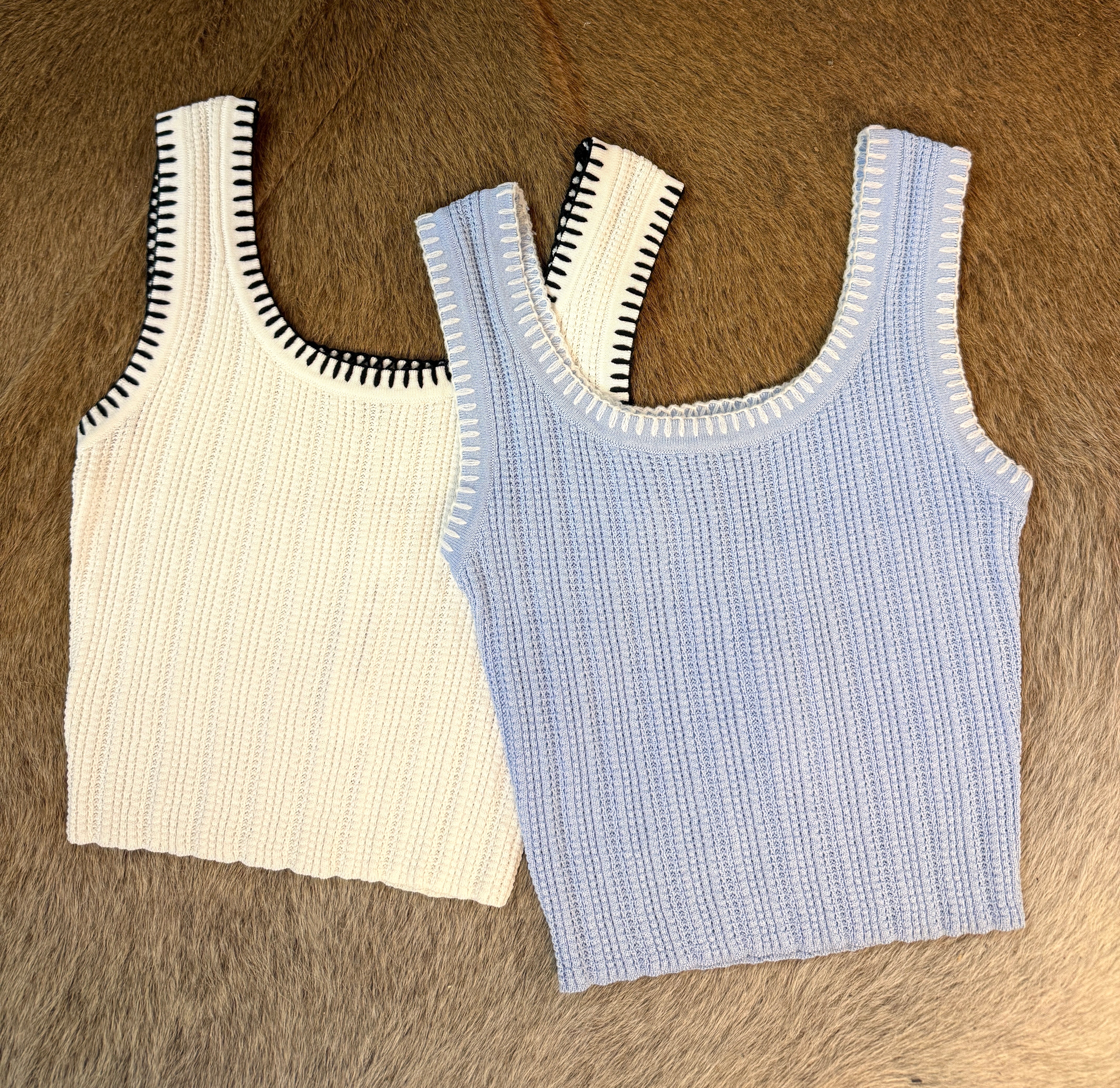 Knit Tank Top with Embroidered Edges