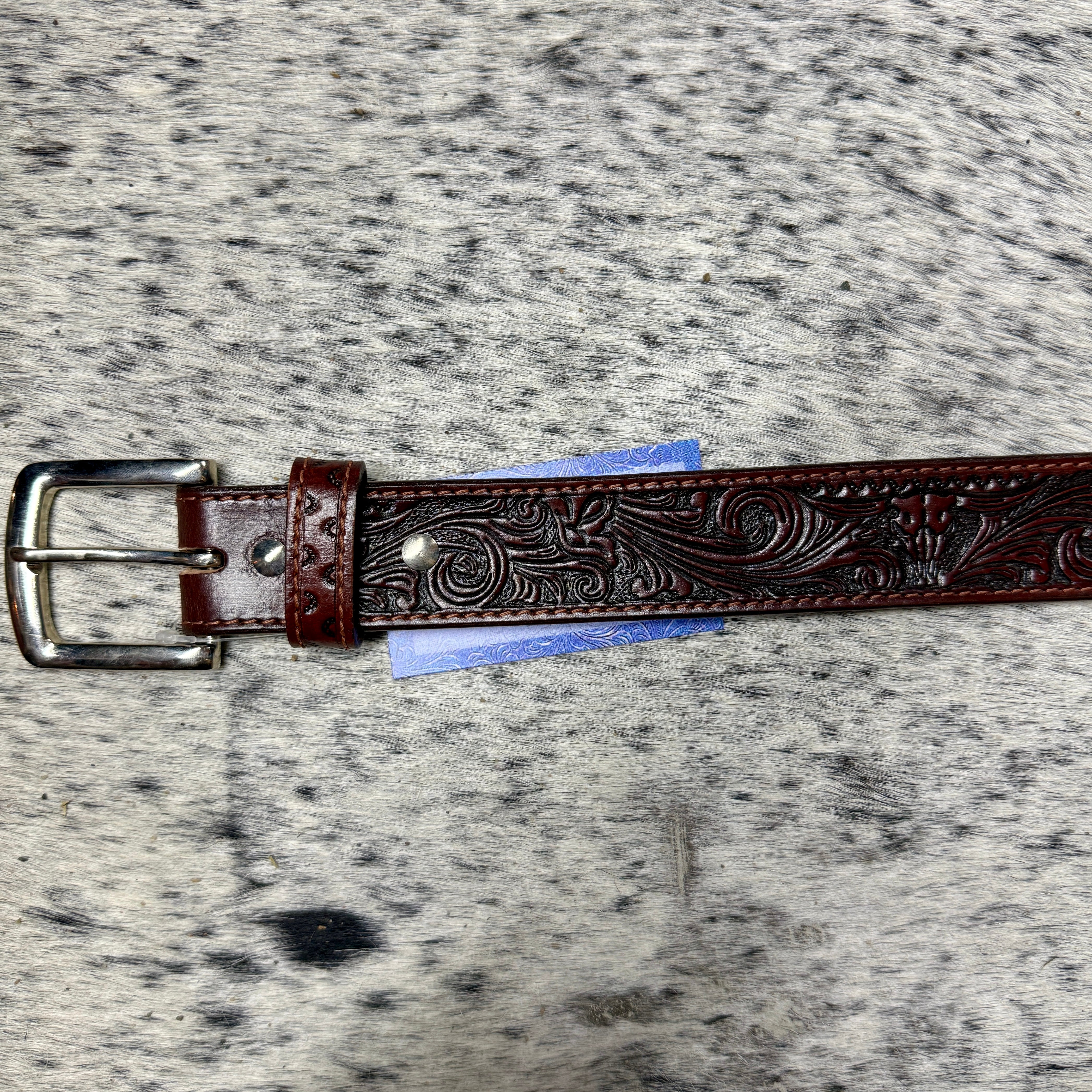 Men’s Chestnut Longhorn Tooled Belt - RM Tack & Apparel