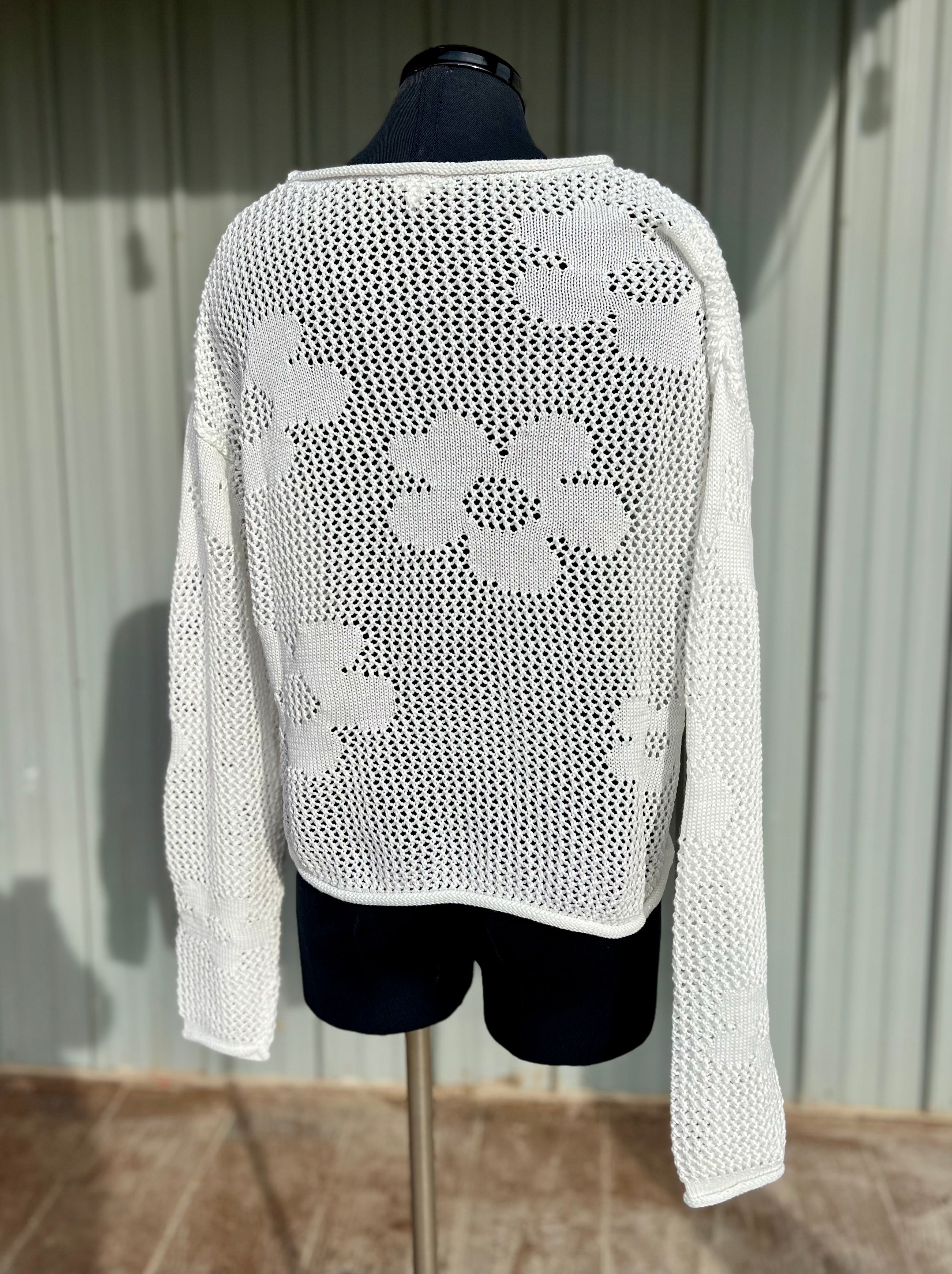 White Floral Knit Sweater