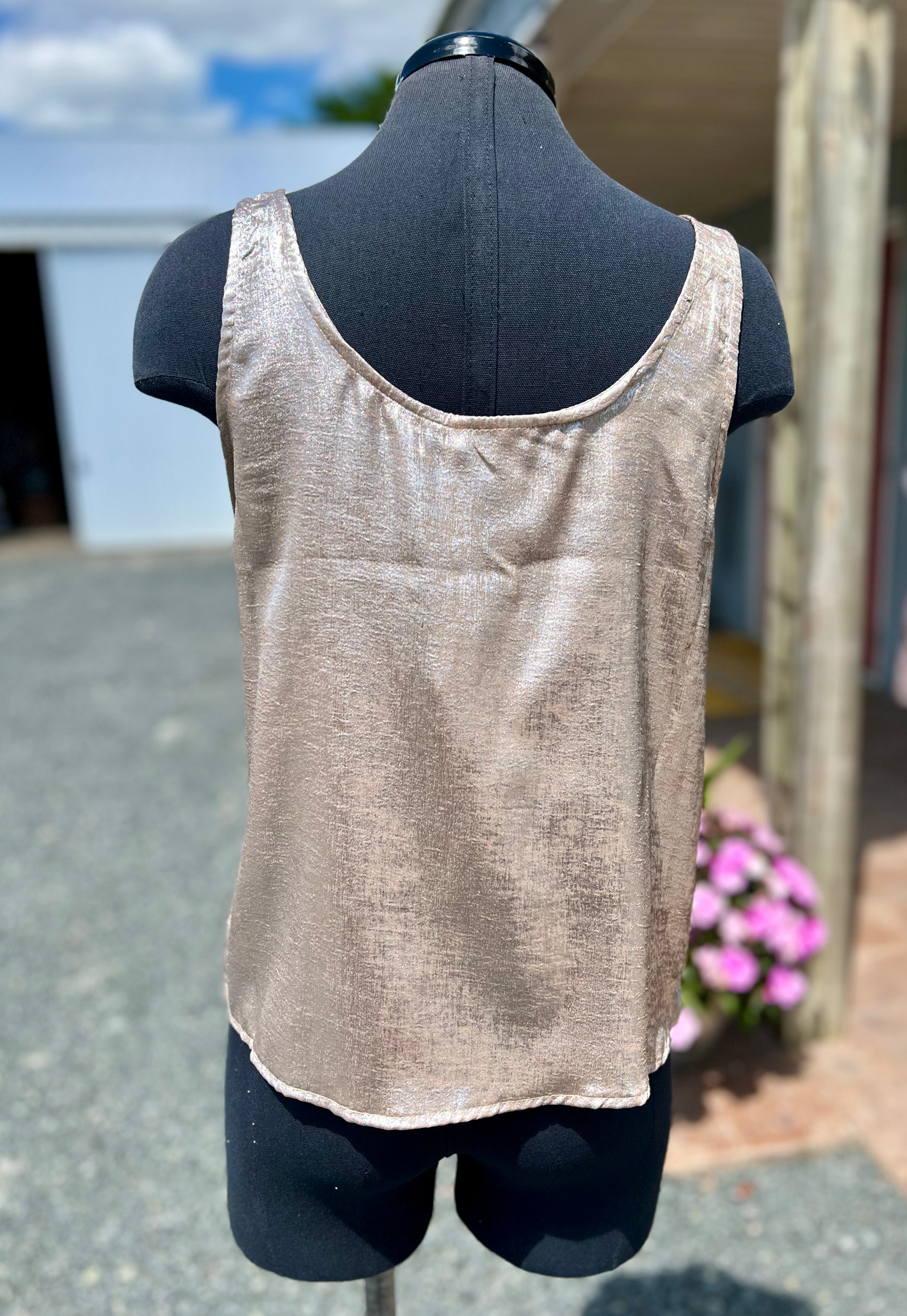 White Gold Metallic Tank Top