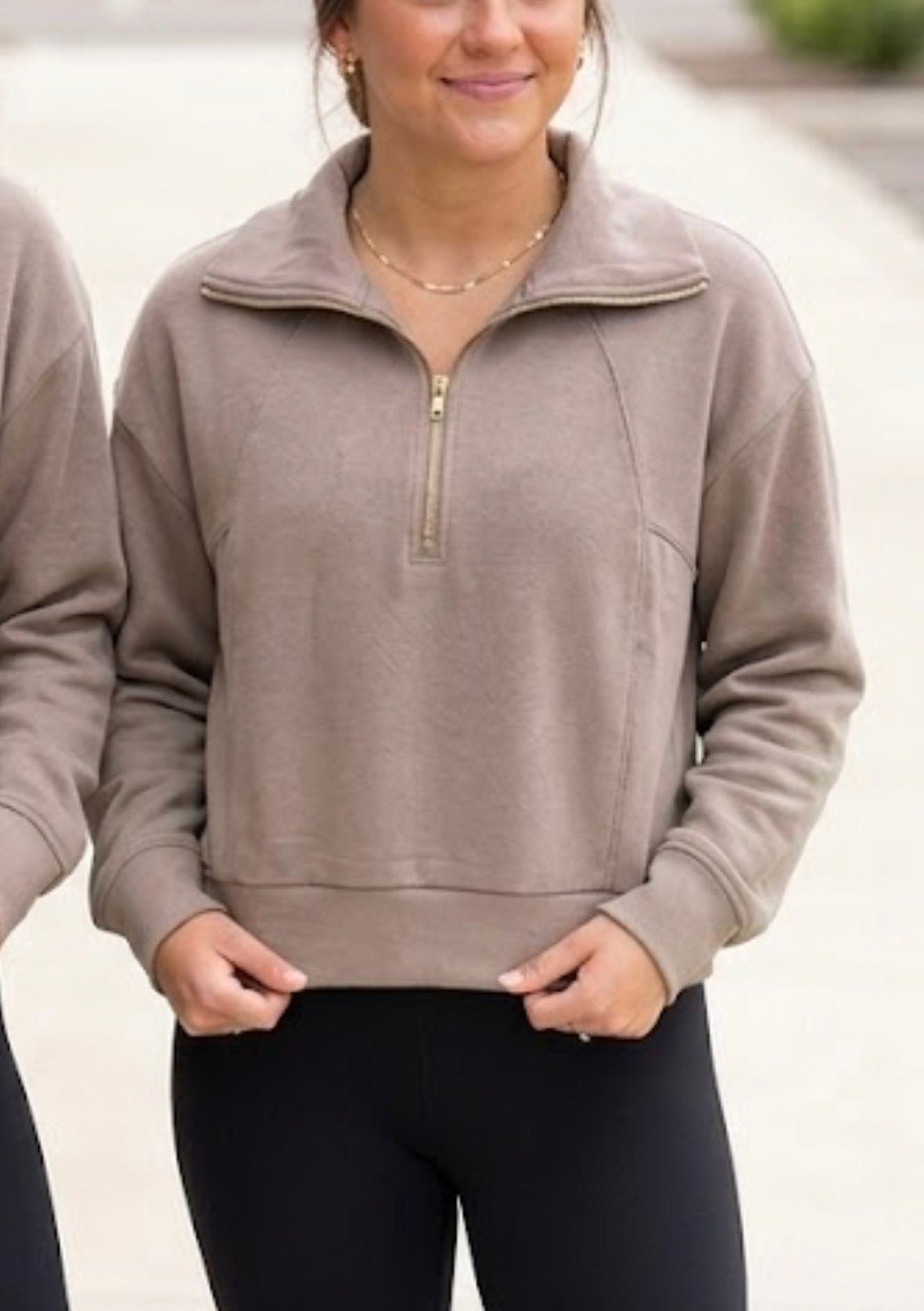 1/4 Zip Laguna Scuba Long Sleeve Pullover in Evergreen & Taupe
