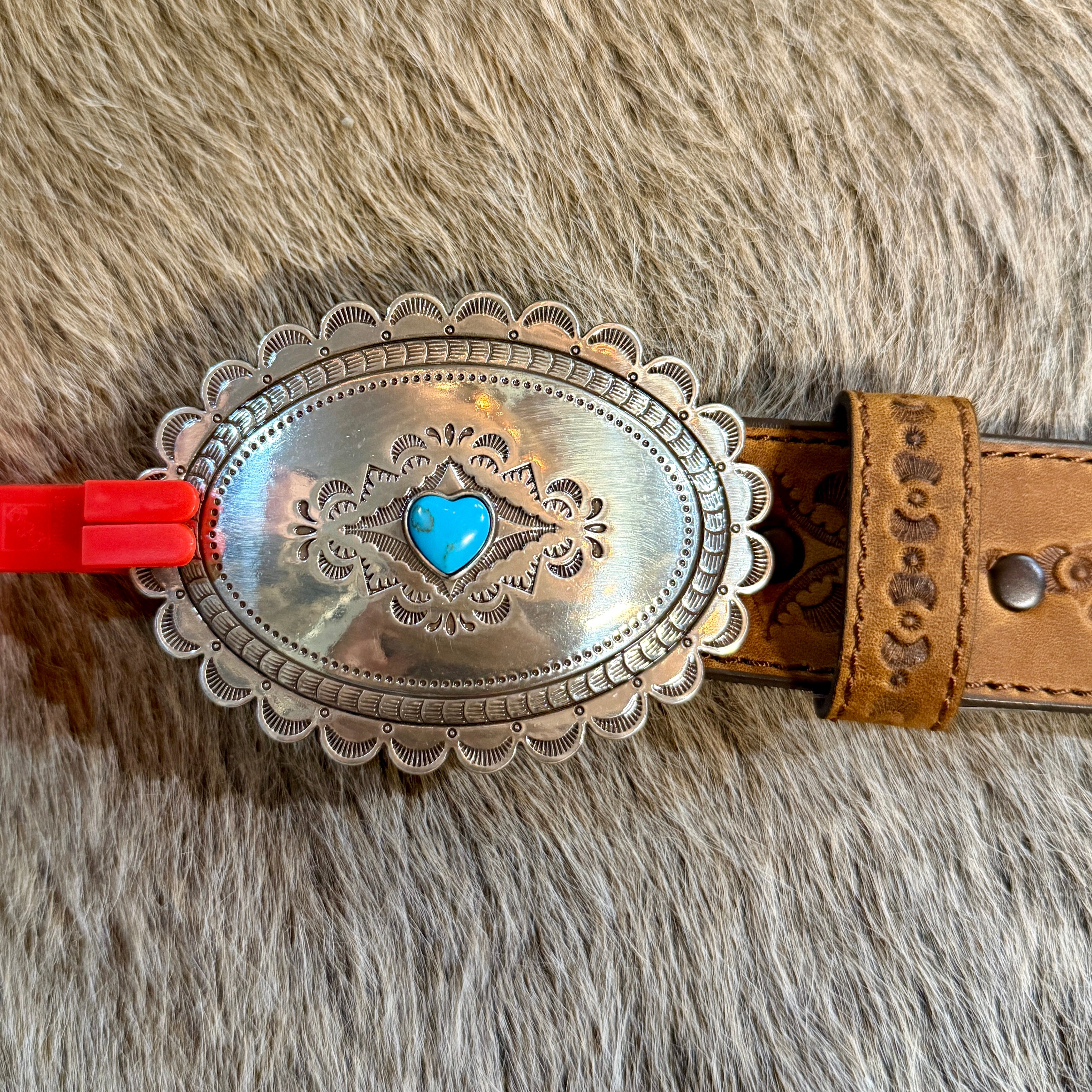 Women’s Justin Brown SouthWest Belt w/ Oval Turquoise Buckle