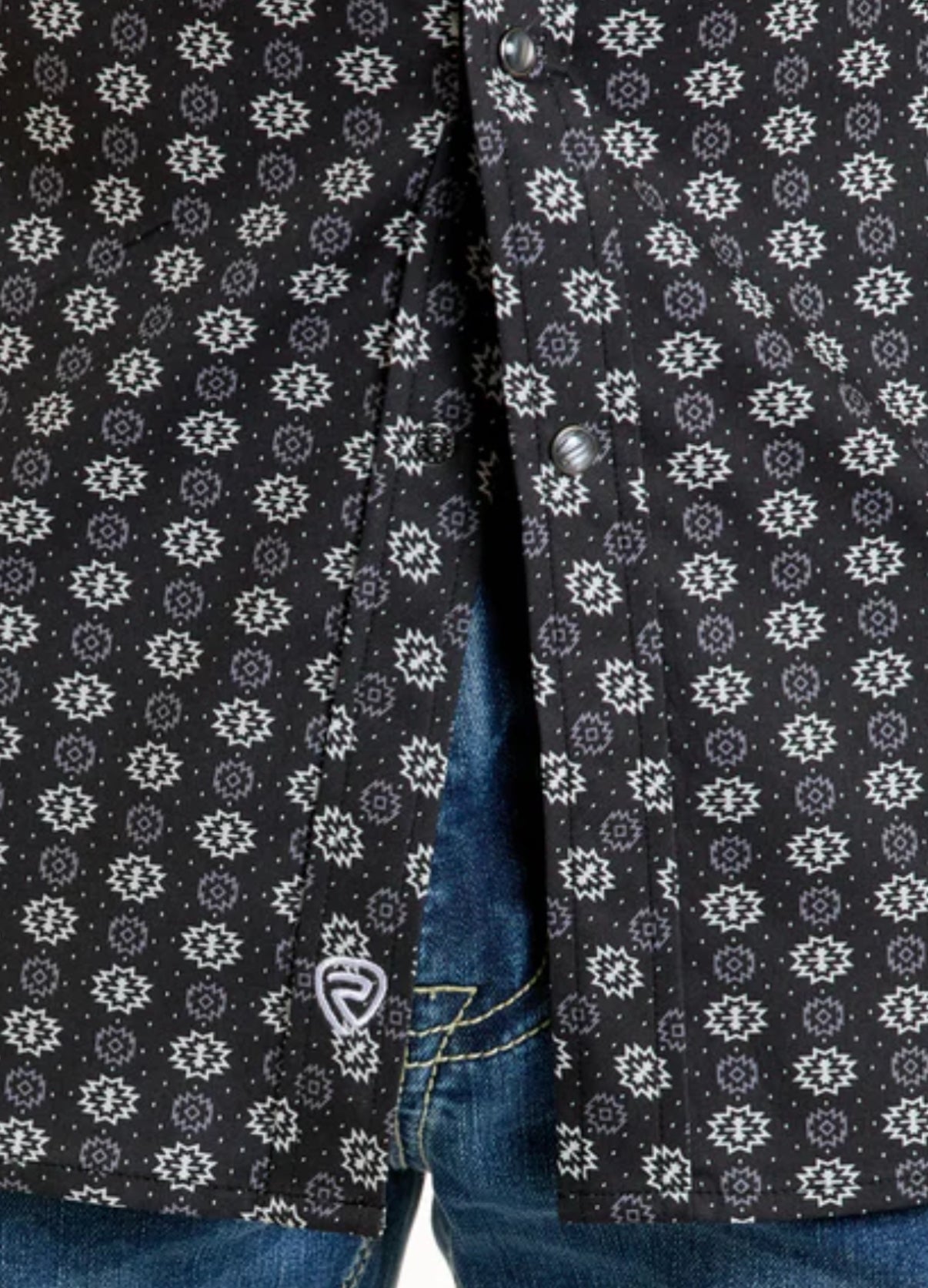 Rock & Roll Men's Long Sleeve Snap Shirt in Black Mini Aztec Print