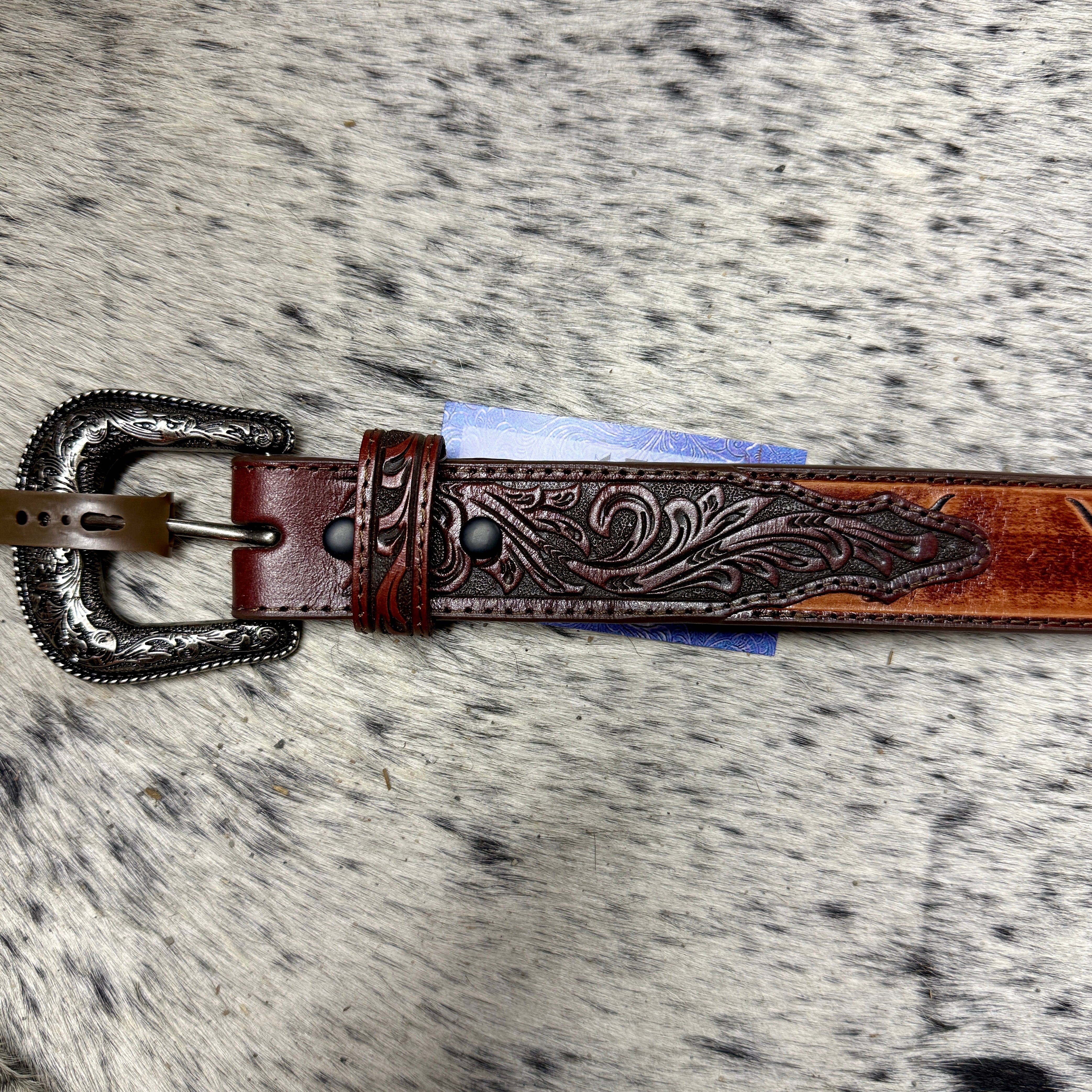 Men’s Brown Tooled Longhorn Belt