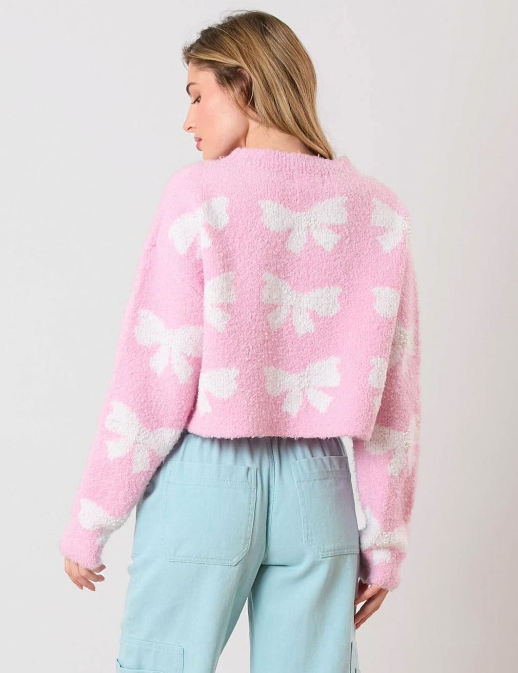 Pink Bow Cropped Sweater