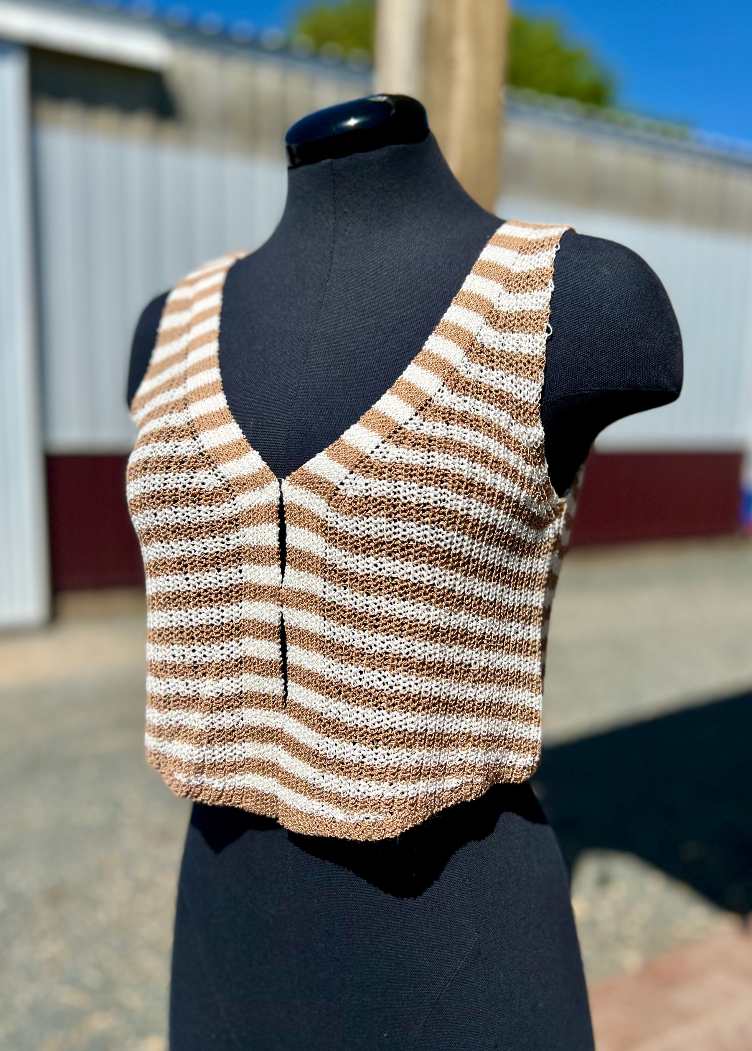 Knit Striped Open Front Tank Top