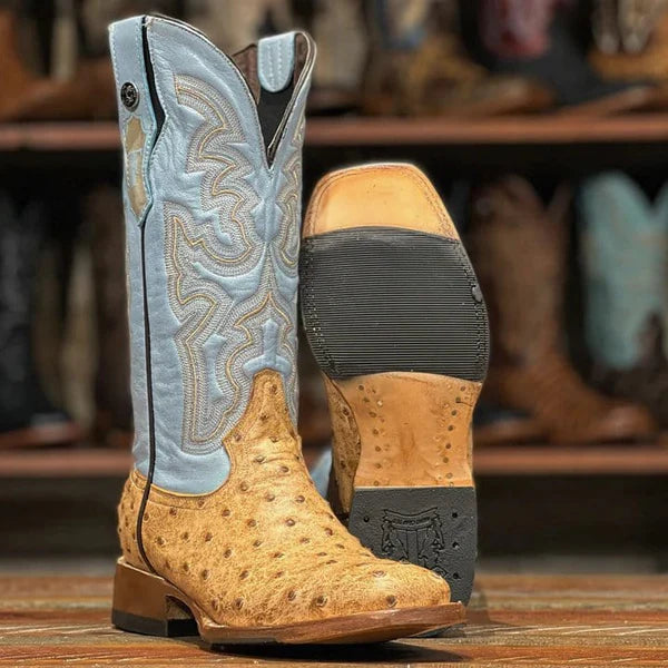 Women's Orix Baby Blue Ostrich Print Cowboy Boot