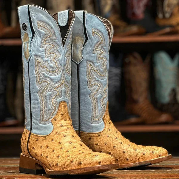Women's Orix Baby Blue Ostrich Print Cowboy Boot