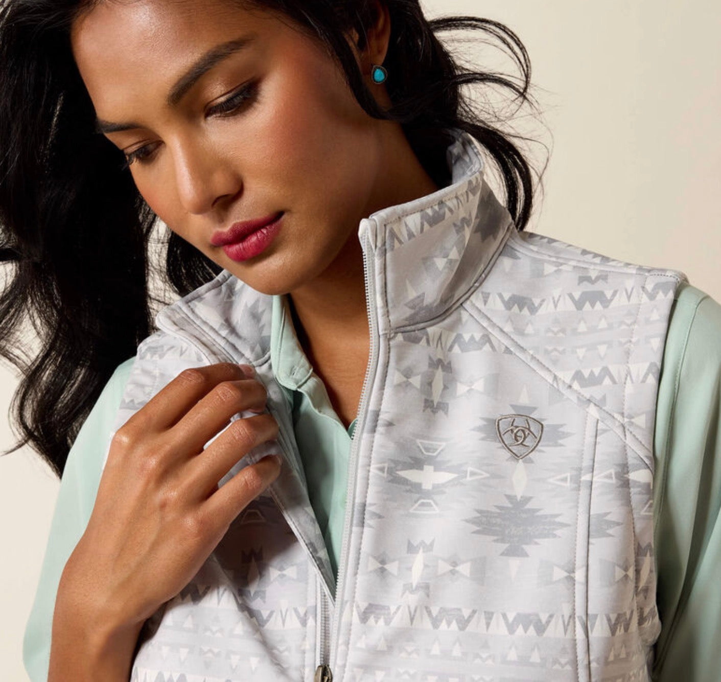 Womens Ariat Softshell logo Vest- Pepper Southwest - RM Tack & Apparel