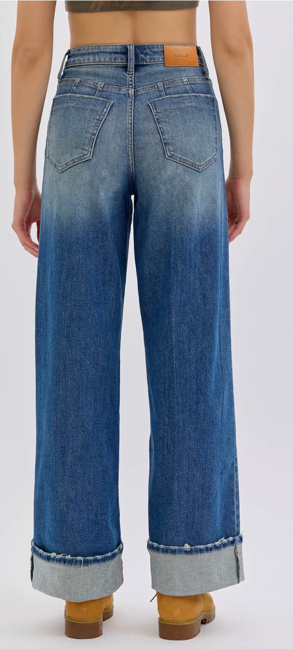 CELLO High Rise Wide Leg w/ Cuff Jeans