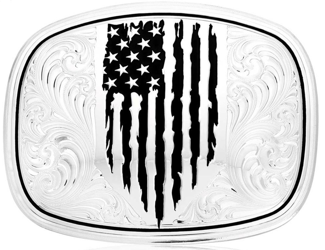 MS Silver Eng Black Flag Buckle