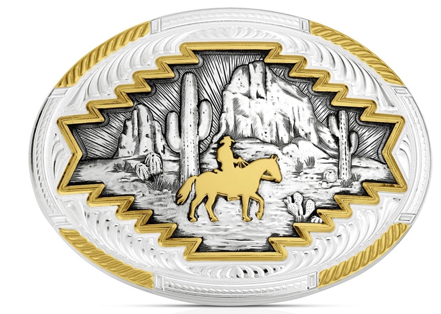 Montana Silversmiths 2T Scenic Desert Horse & Rider Buckle