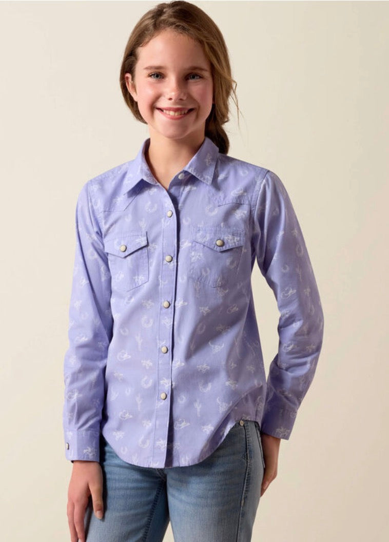 Girls Ariat Wesern Motifs LS Shirt-Lavender