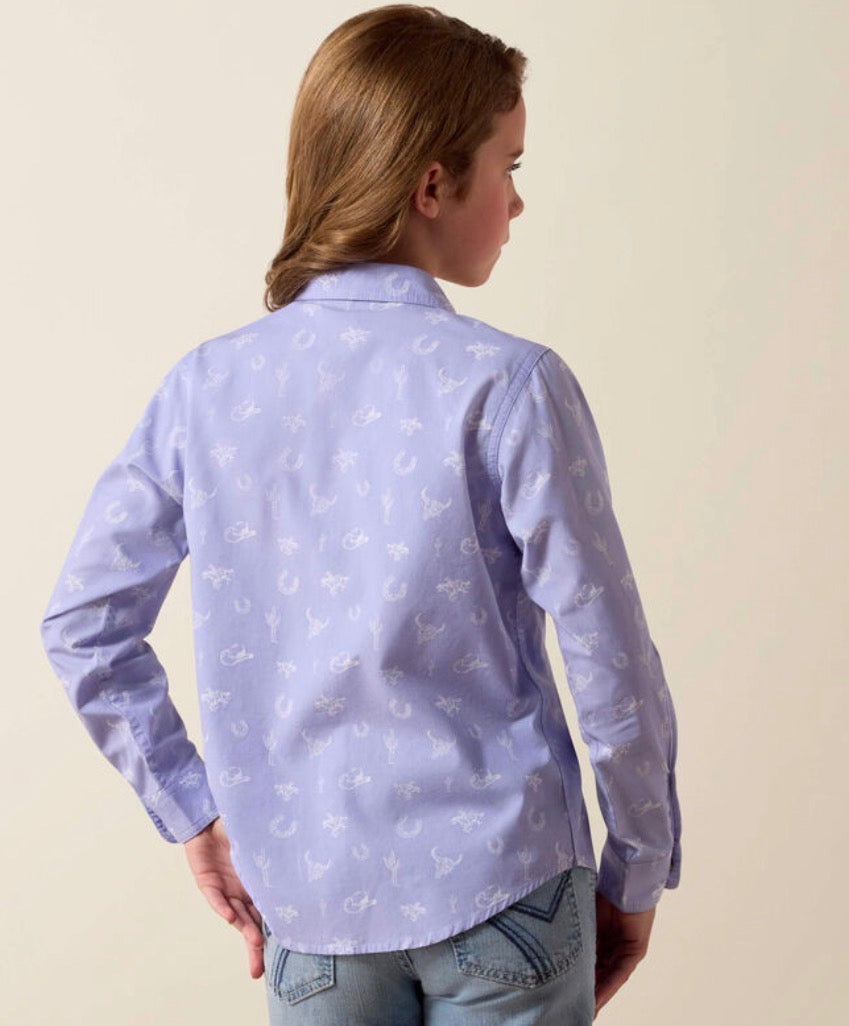 Girls Ariat Wesern Motifs LS Shirt-Lavender