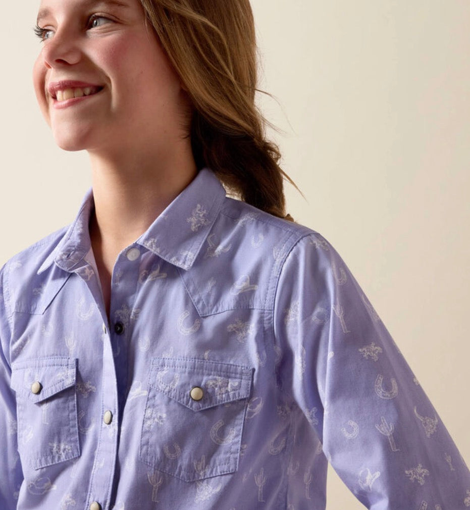 Girls Ariat Wesern Motifs LS Shirt-Lavender